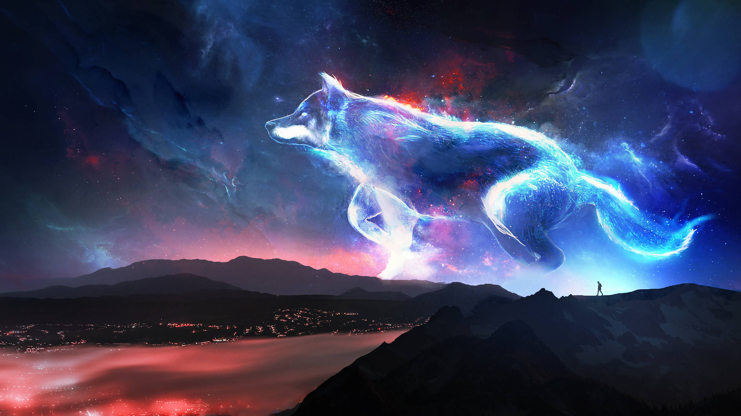 Galaxy Wolf op Newelhemel Muurpapier