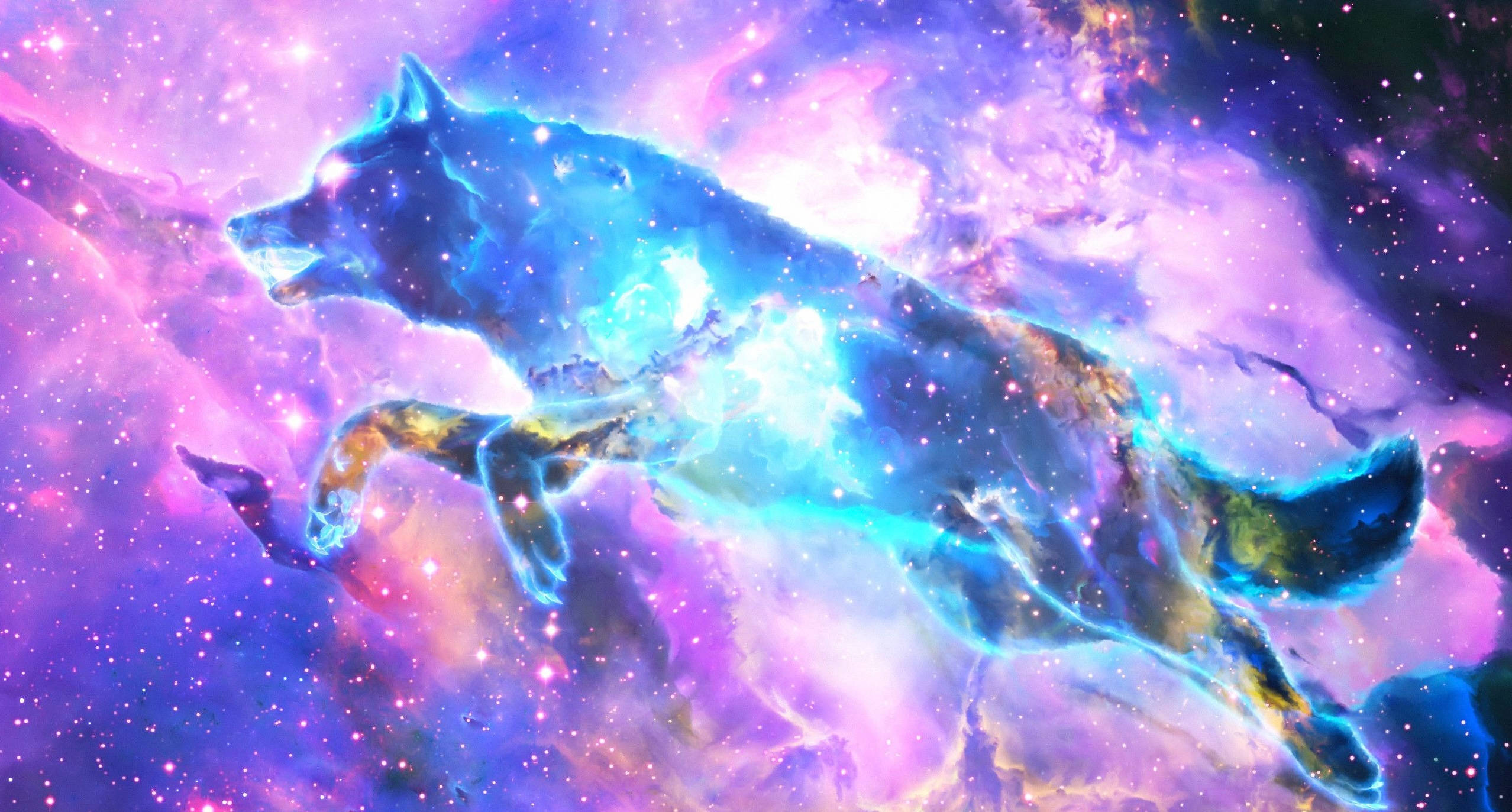 Galaxy Wolf Pers Silhoeët Muurpapier
