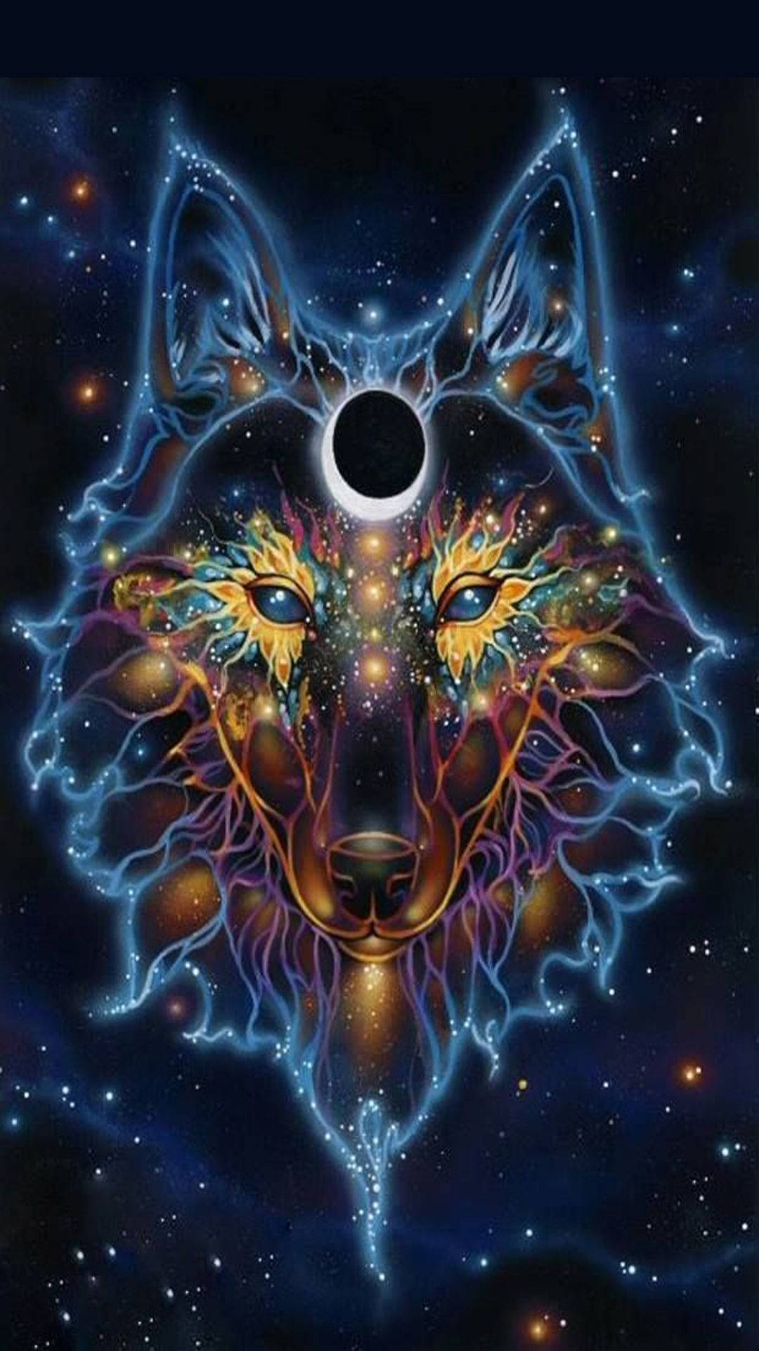 Galaxy Wolf Son en Maan Muurpapier