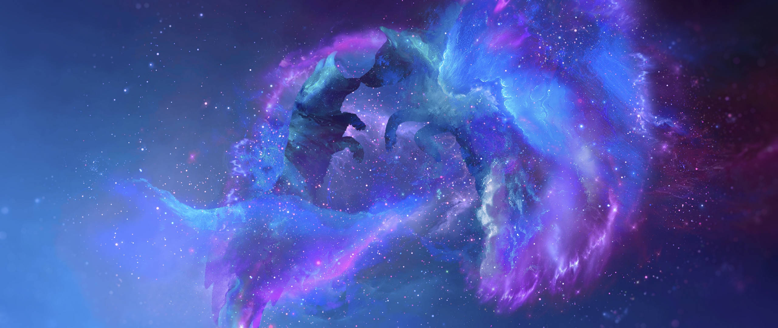 Galaxy Wolf Sterre Silhoeëtte Muurpapier