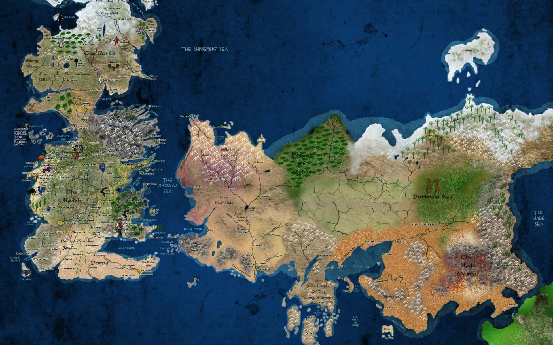 Game of Thrones Kaart Blou Estetiese Bekende Wêreld Muurpapier