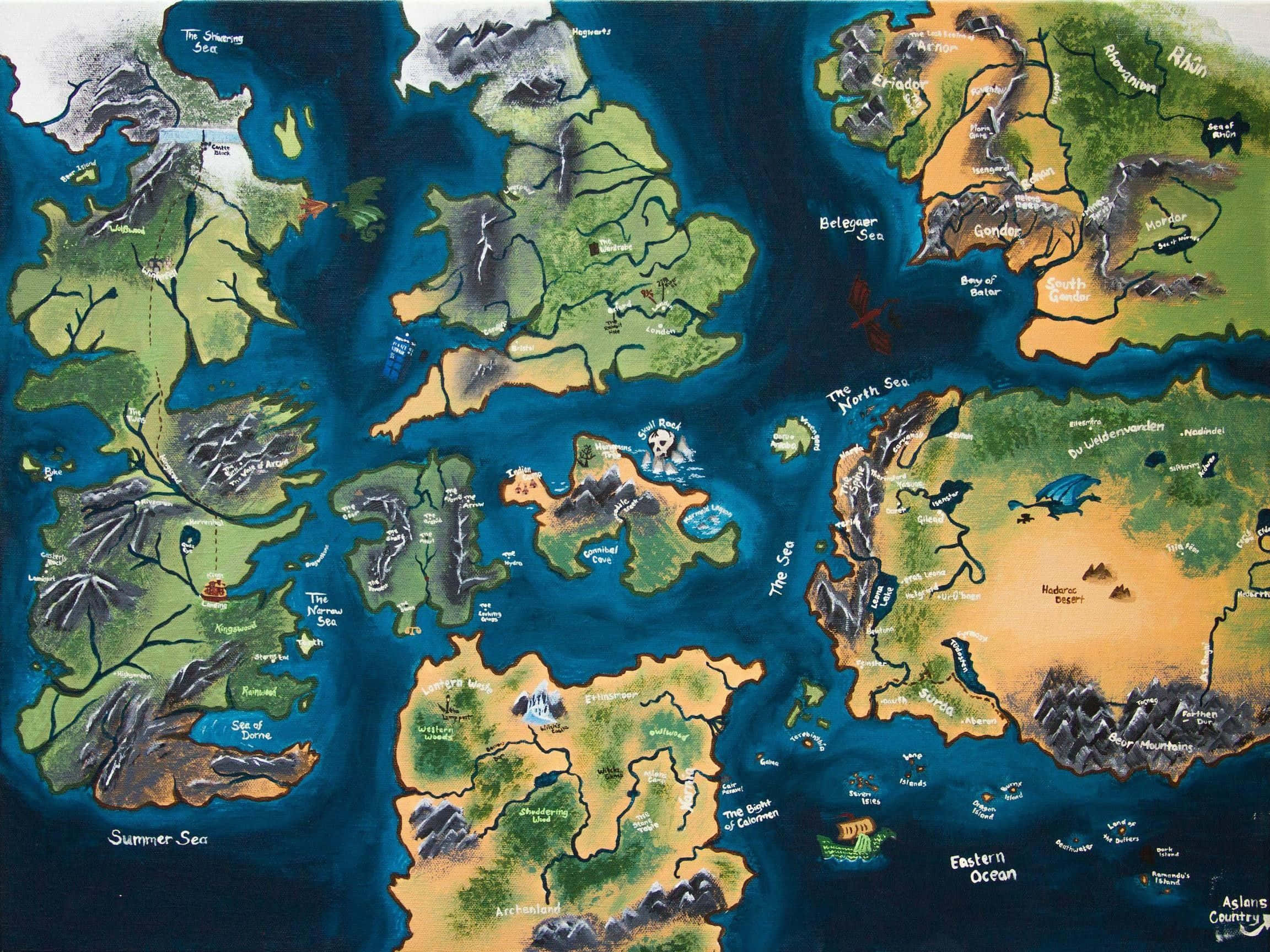 Game of Thrones Kaart Westeros Essos Muurpapier