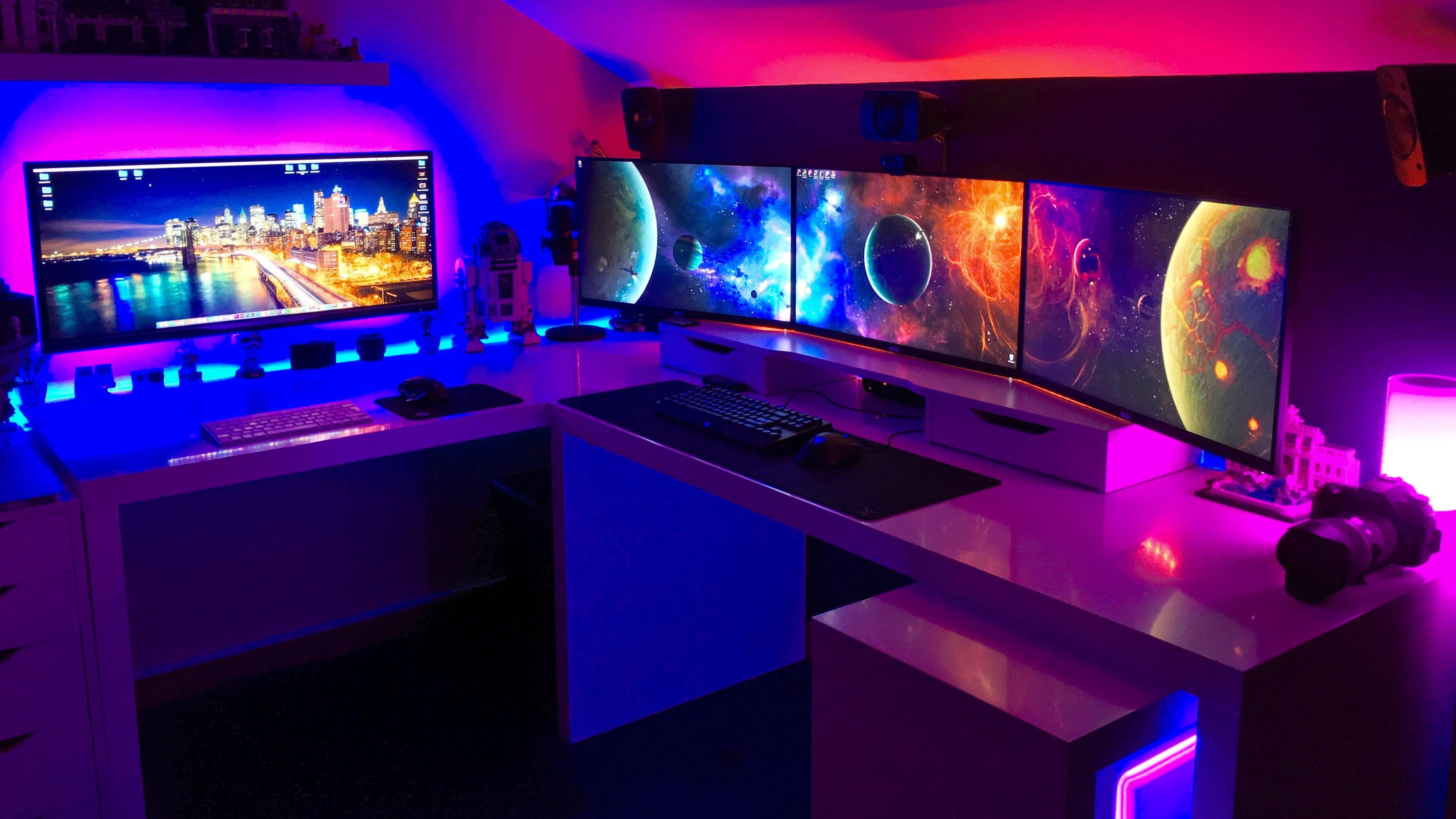 Gaming Kamer Galaxy Drie Buro Muurpapier