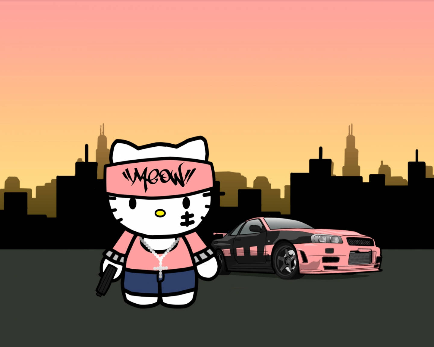 Gangster Hello Kitty Estetika Muurpapier
