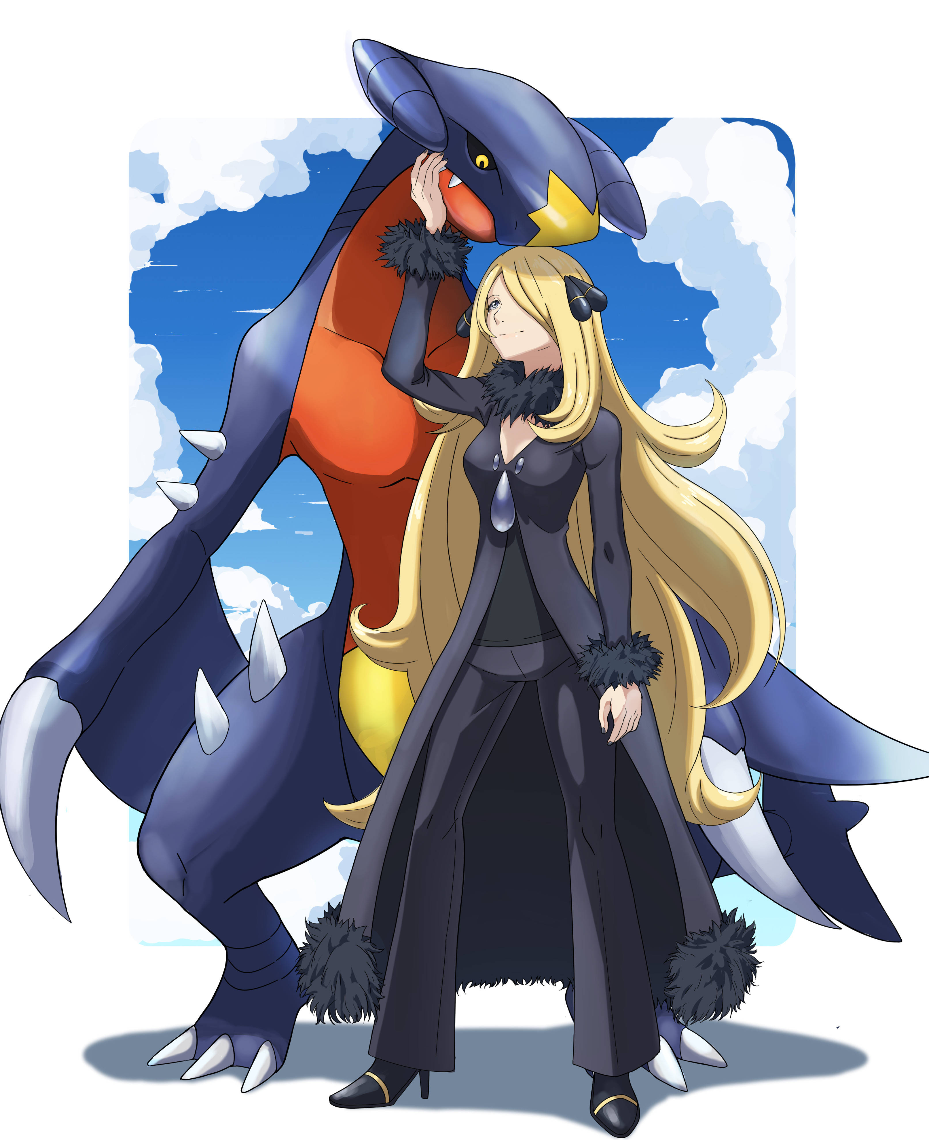 Garchomp en Cynthia Aanhangerkuns Muurpapier