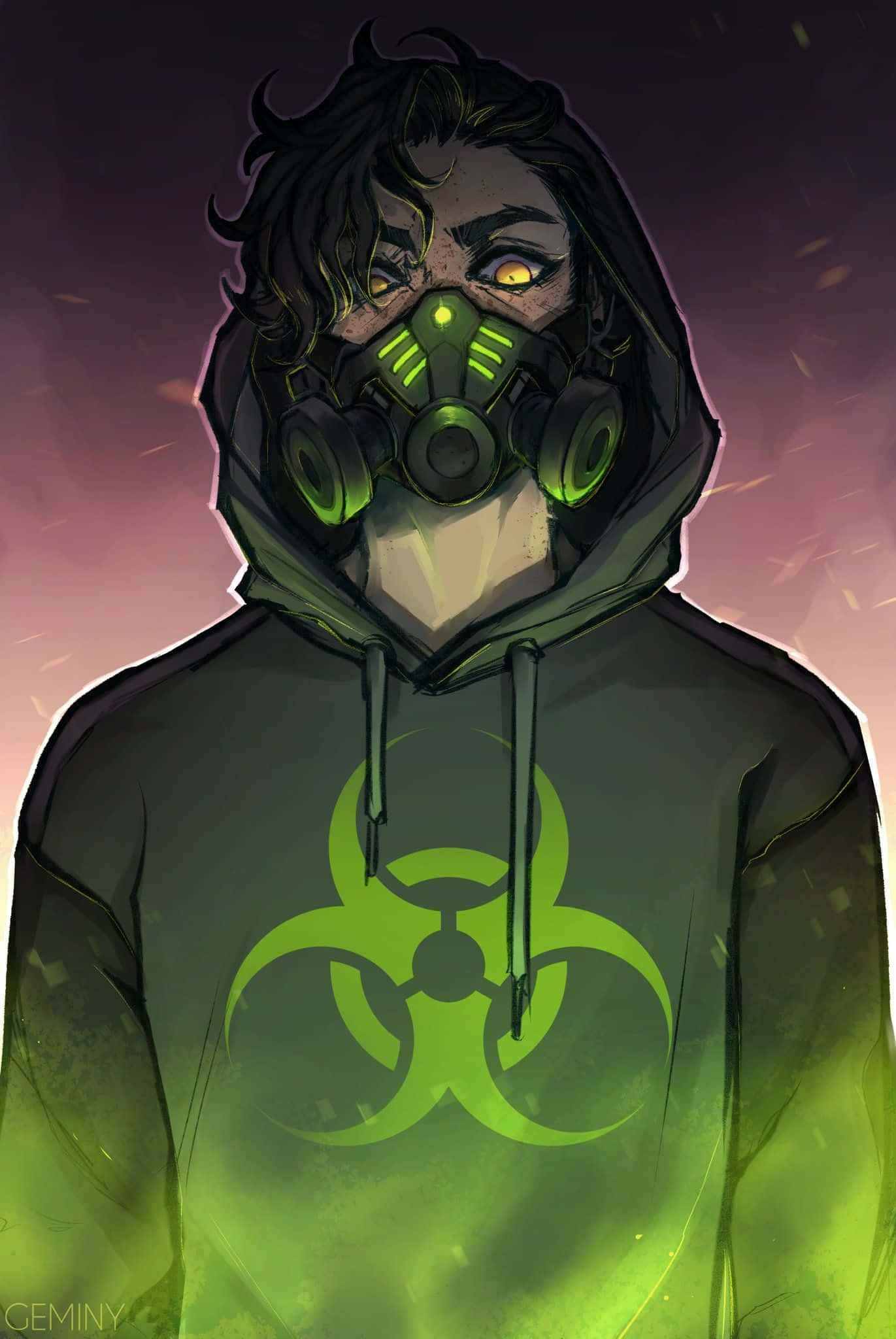 Gas Mask Seun Neon Groen Muurpapier