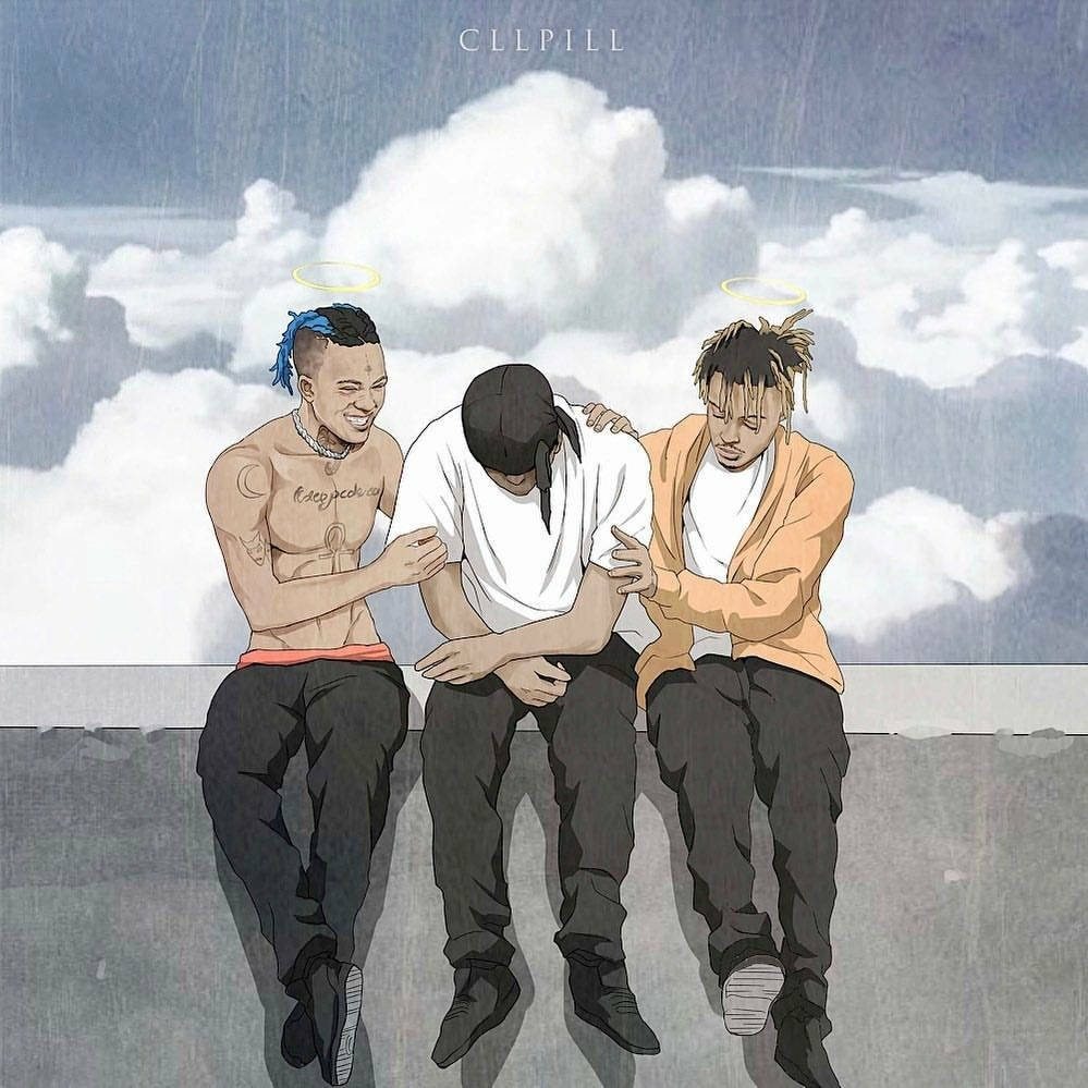Geanimeerde Juice Wrld Kuier Saam met Vriende Muurpapier