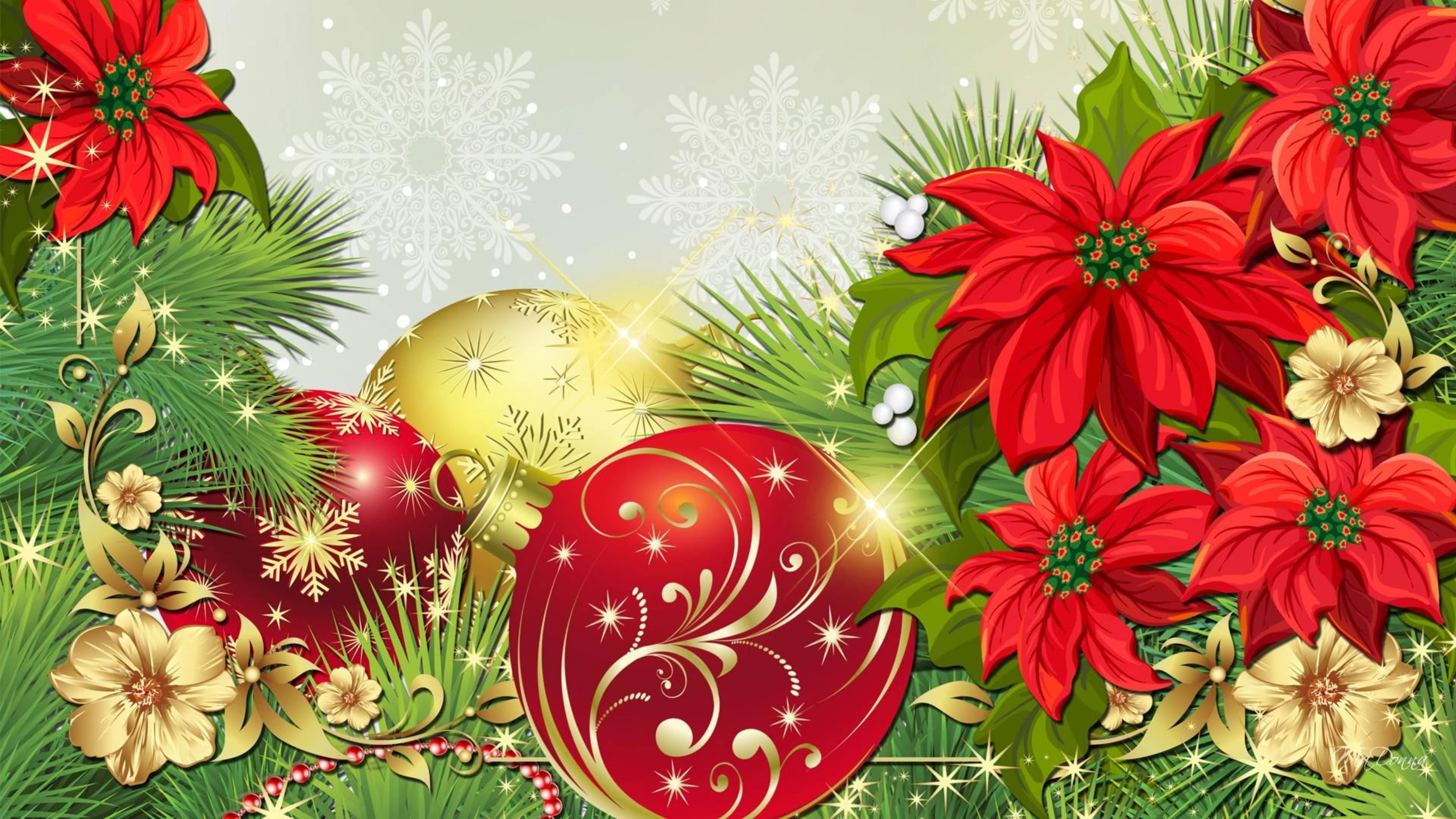 Geanimeerde Kersfees Poinsettia Muurpapier