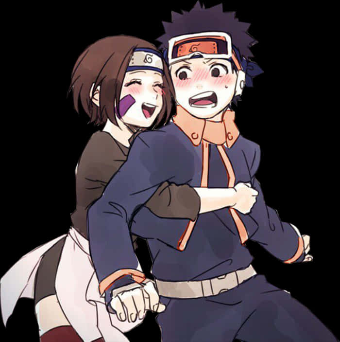 Geanimeerde Naruto en Rin wat omhels Muurpapier