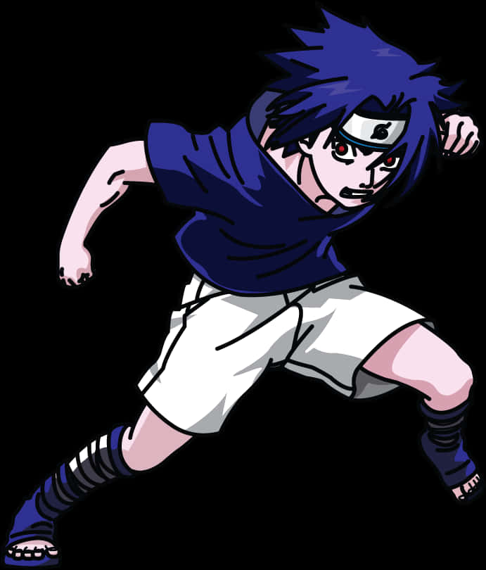 Geanimeerde Ninja Sasuke Aksieposisie Muurpapier