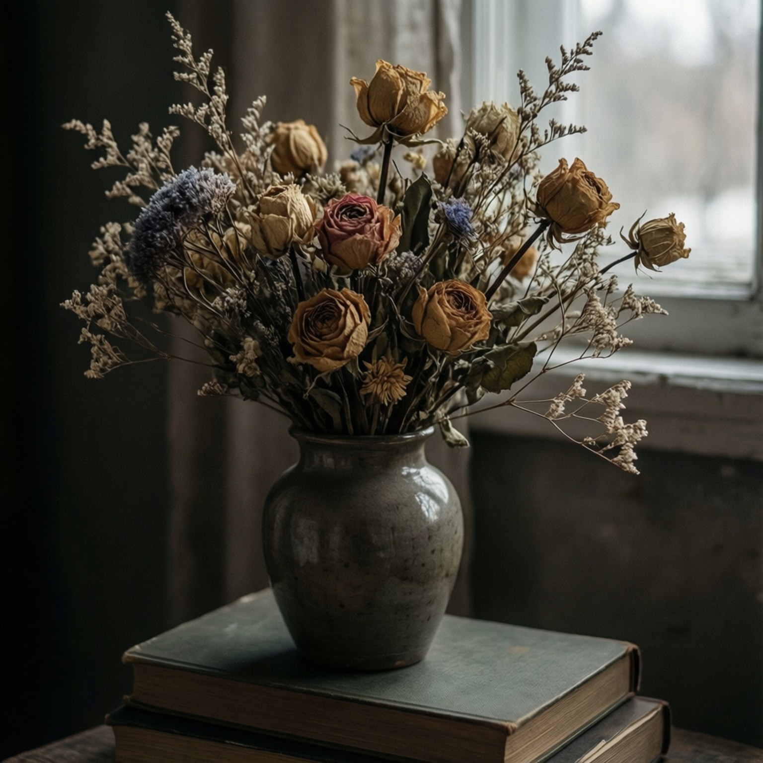 Gedroogde Blomme op Boeke Muurpapier
