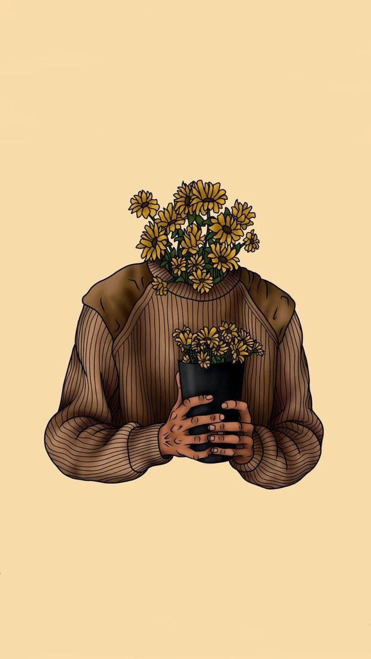 Geel Blomkop Estetiese Sketse Muurpapier