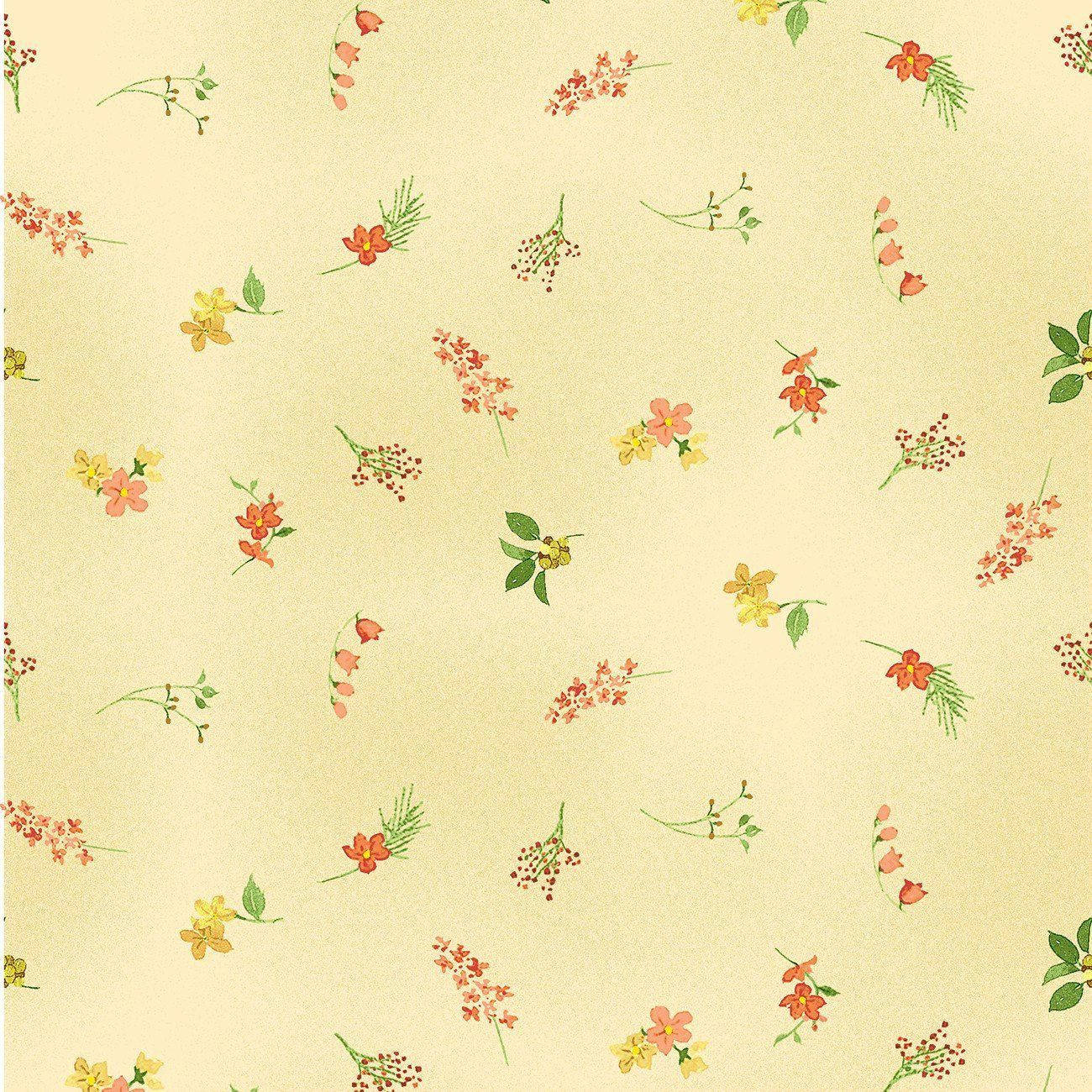 Geel en Oranje Blompatroon Muurpapier