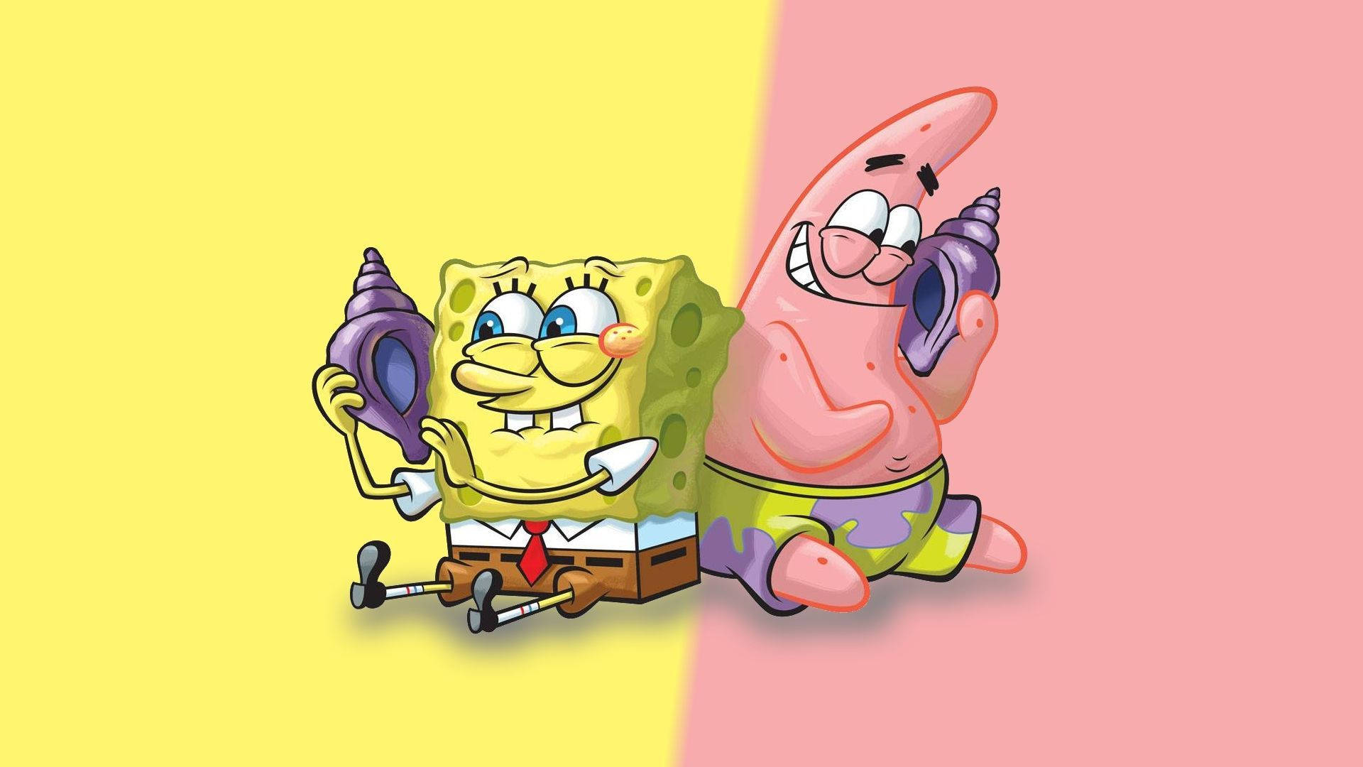 Geel en Pienk SpongeBob en Patrick Muurpapier