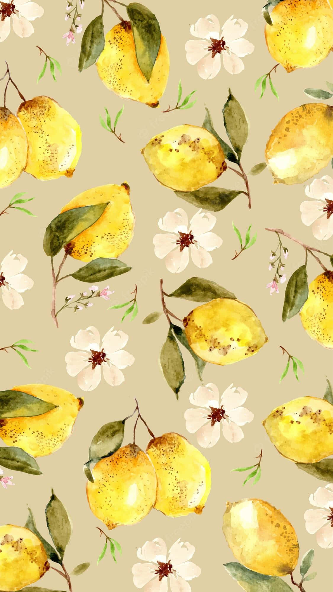 Geel Estetiese Foon Suurlemoene en Blomme Muurpapier