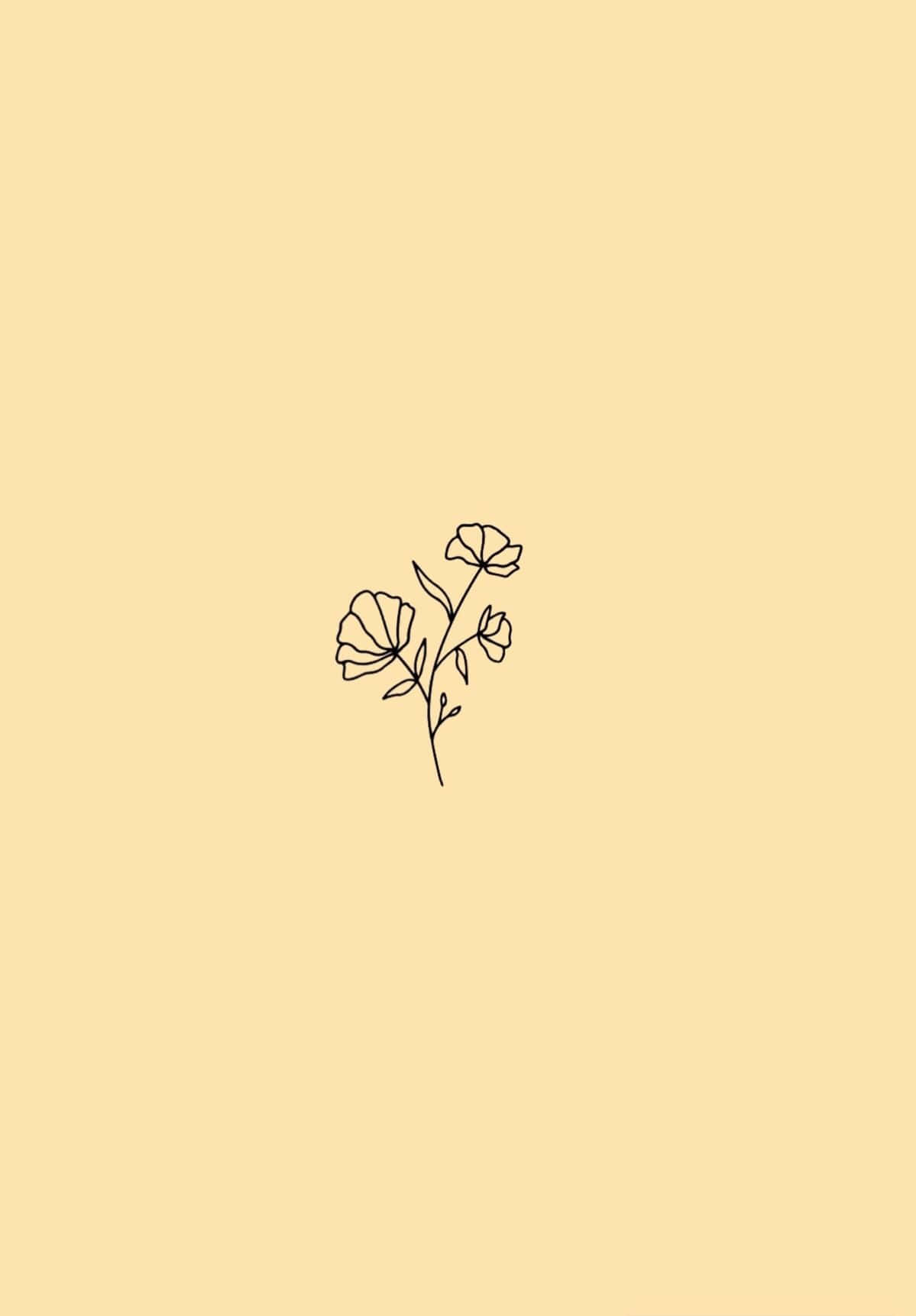 Geel Estetiese Pastel Minimalisties Handgetekende Blomme Muurpapier