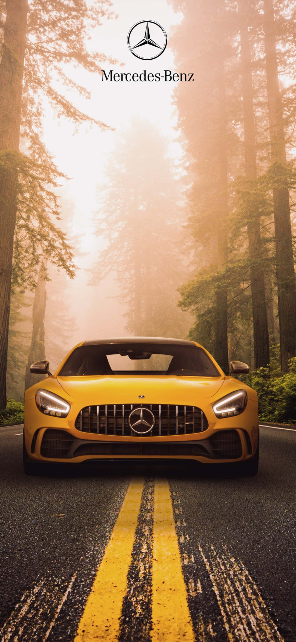 Geel iPhone Xs Mercedes Amg Agtergrond in Bos Muurpapier