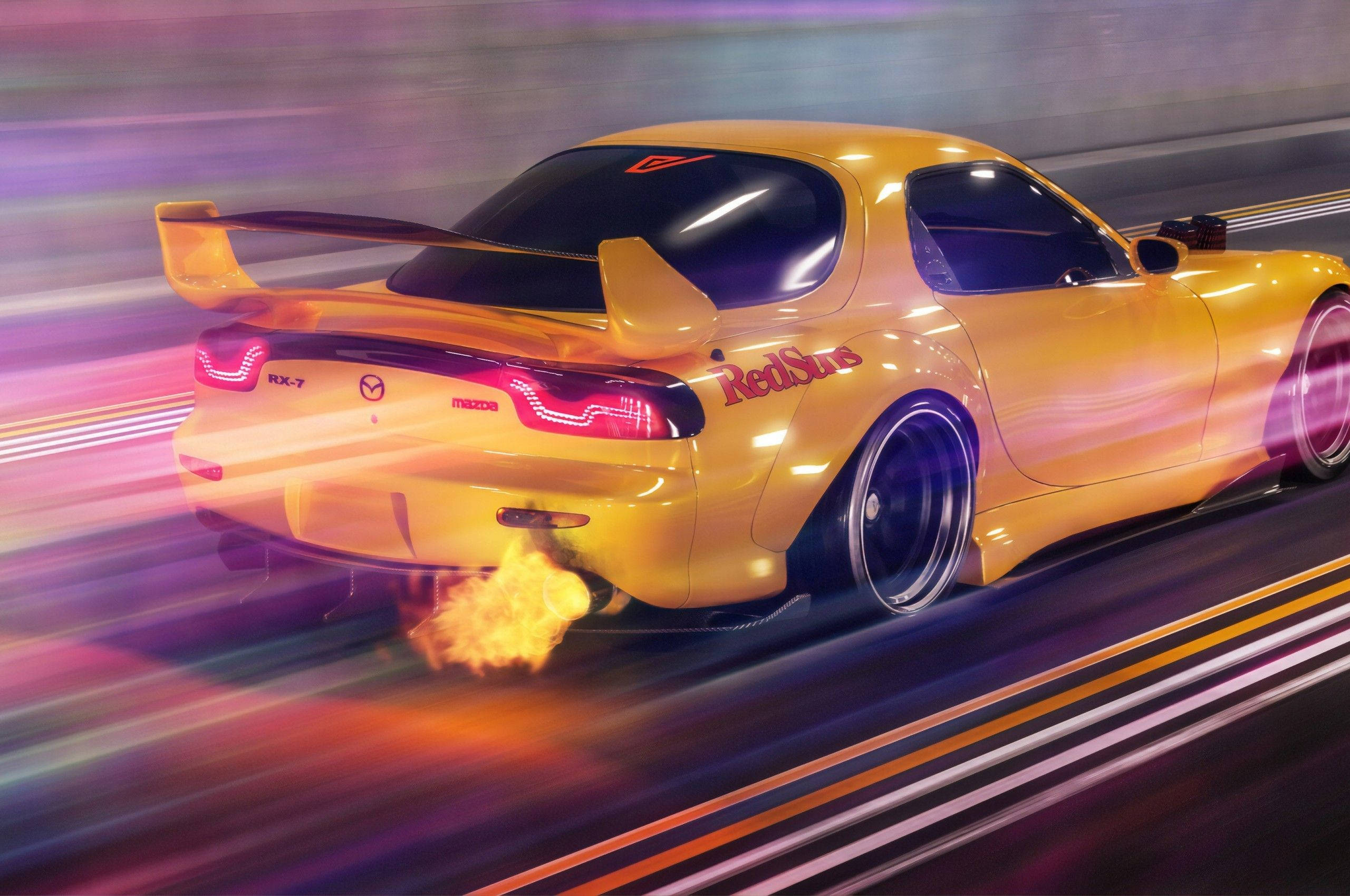 Geel JDM-motors wat spoed maak Muurpapier