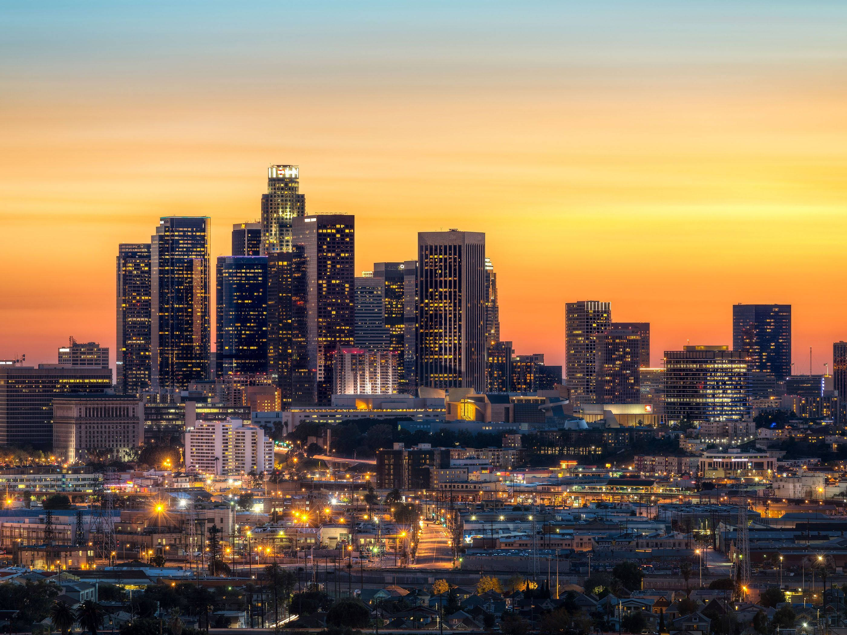 Geel Oranje Los Angeles Sonsondergang Muurpapier