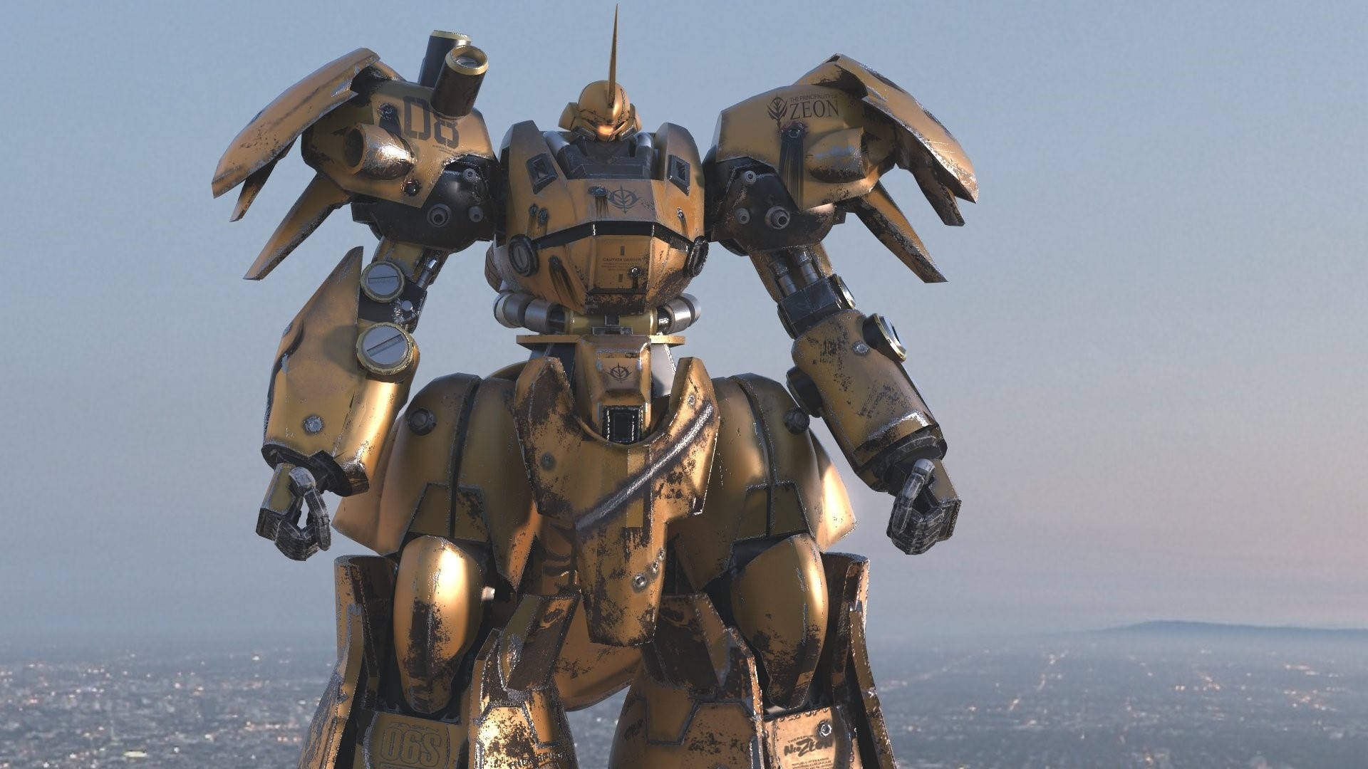 Geel Robot van Mobile Suit Gundam Muurpapier
