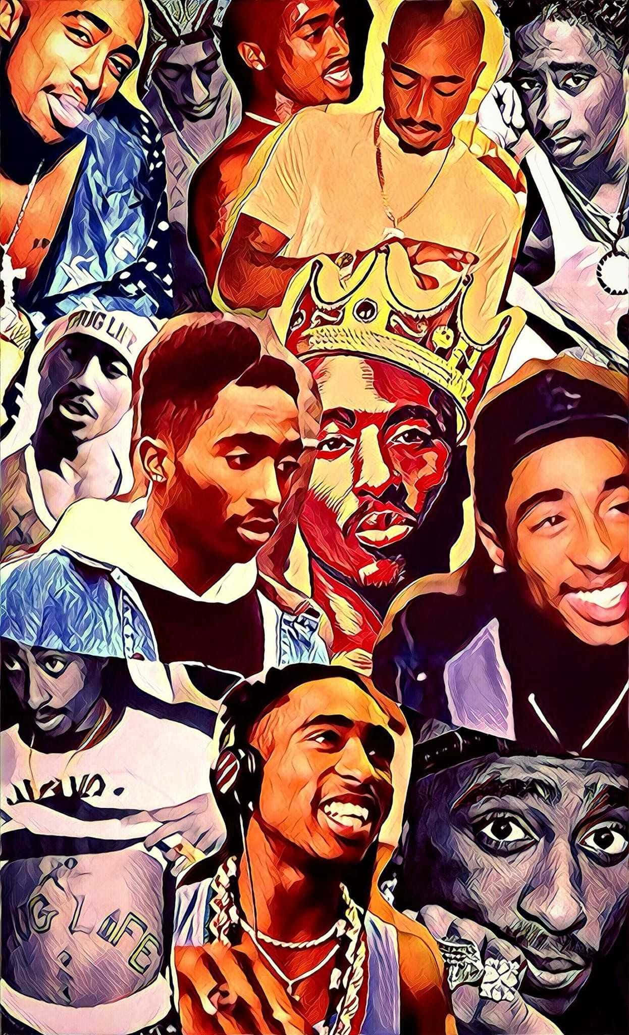 Gekleurde Collage van Tupac iPhone Muurpapier