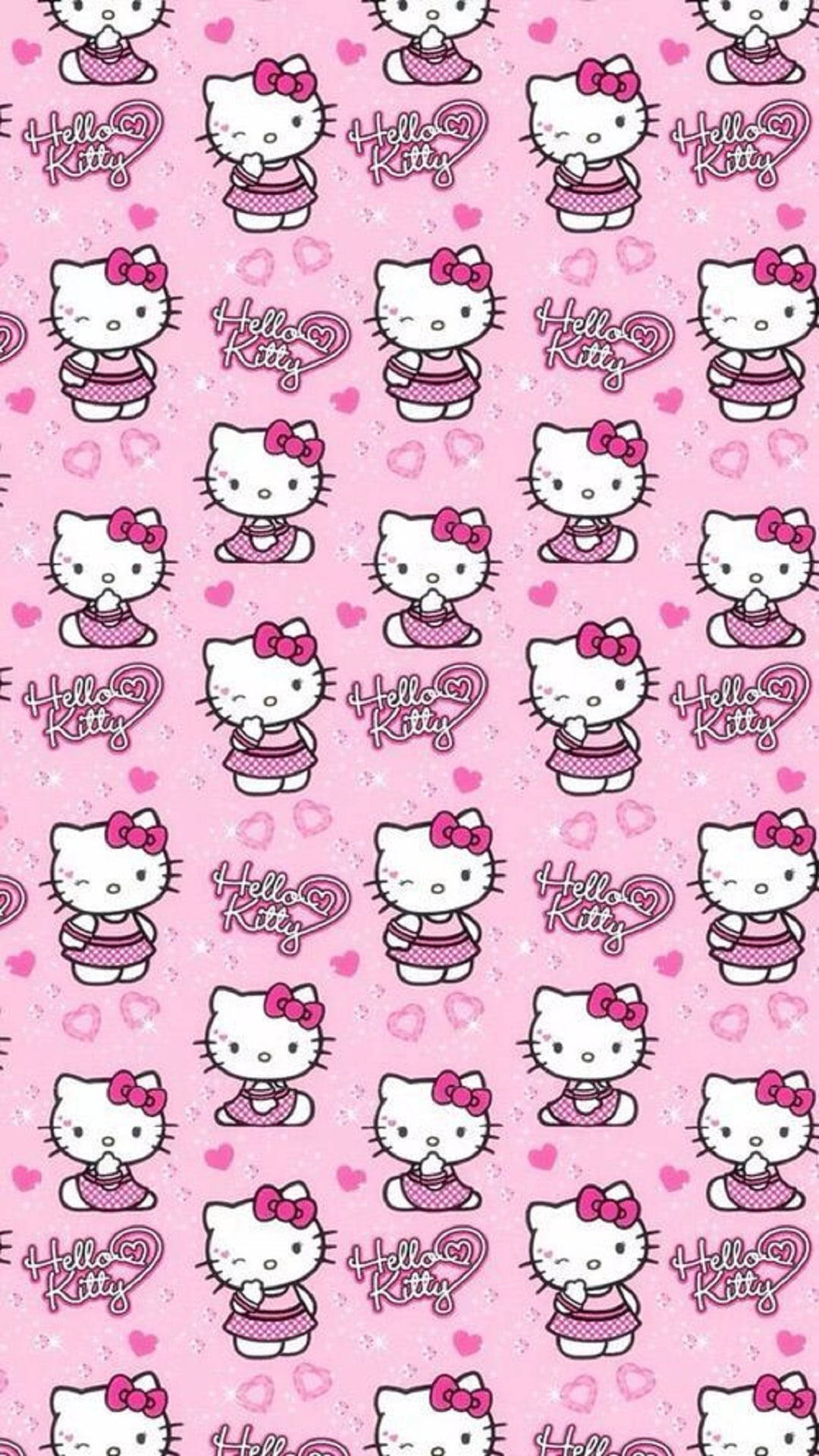 Gelaaide Pienk Hello Kitty Patroon Muurpapier