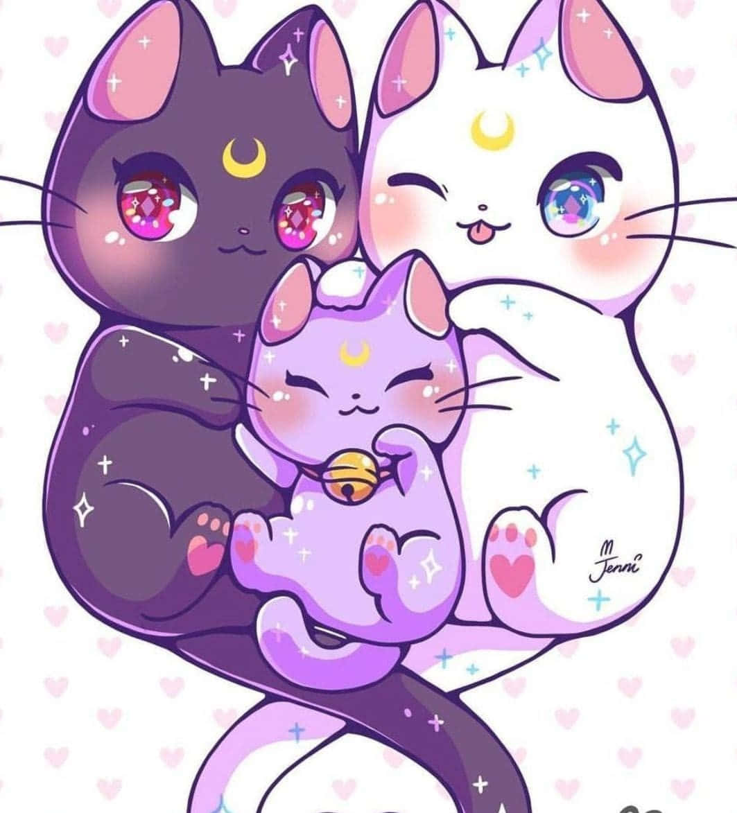 Gelukkige Anime Kat Muurpapier