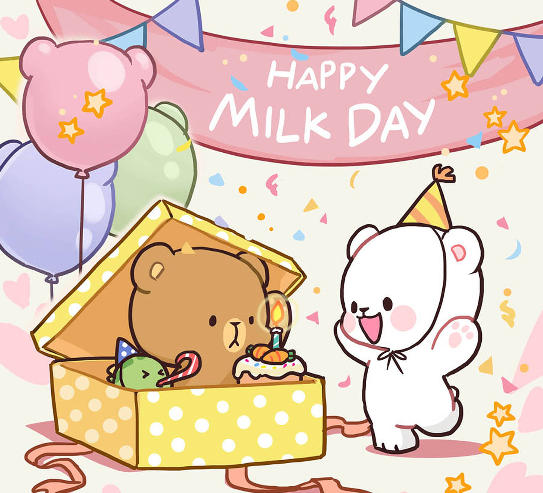 Gelukkige Melk en Mocha Bere Dag Muurpapier