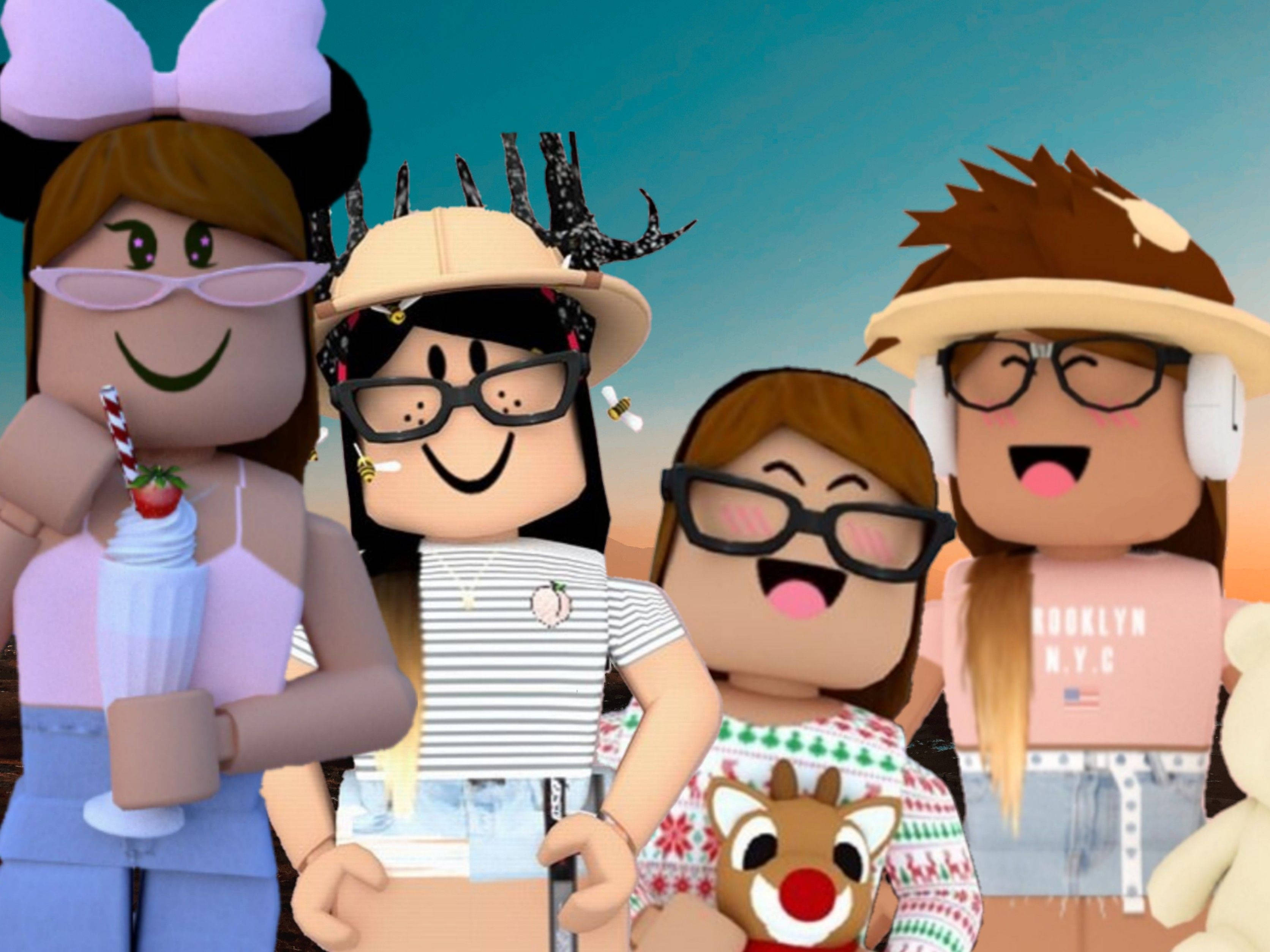 Gelukkige Oulike Roblox Meisies Muurpapier