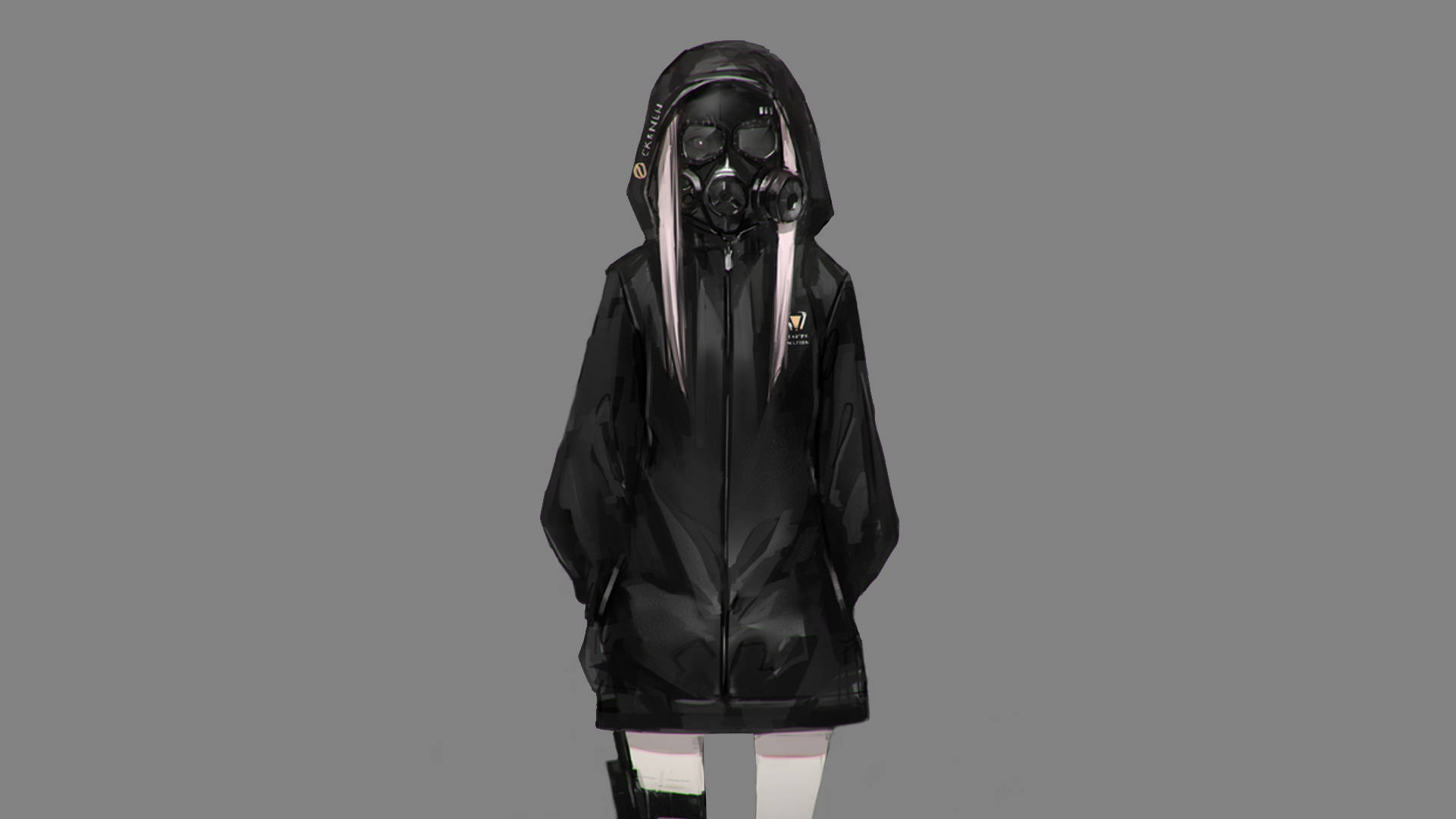 Gemaskerde Anime Meisie Hoodie in Swart Muurpapier