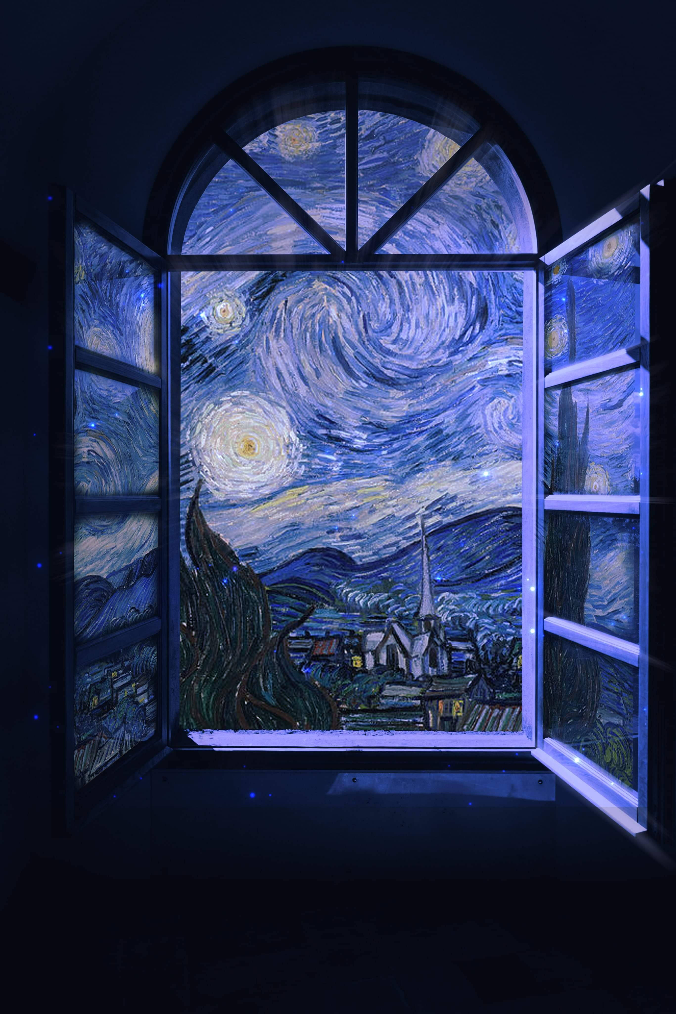 Gemengde Media Van Gogh Sterrenag Venster Muurpapier