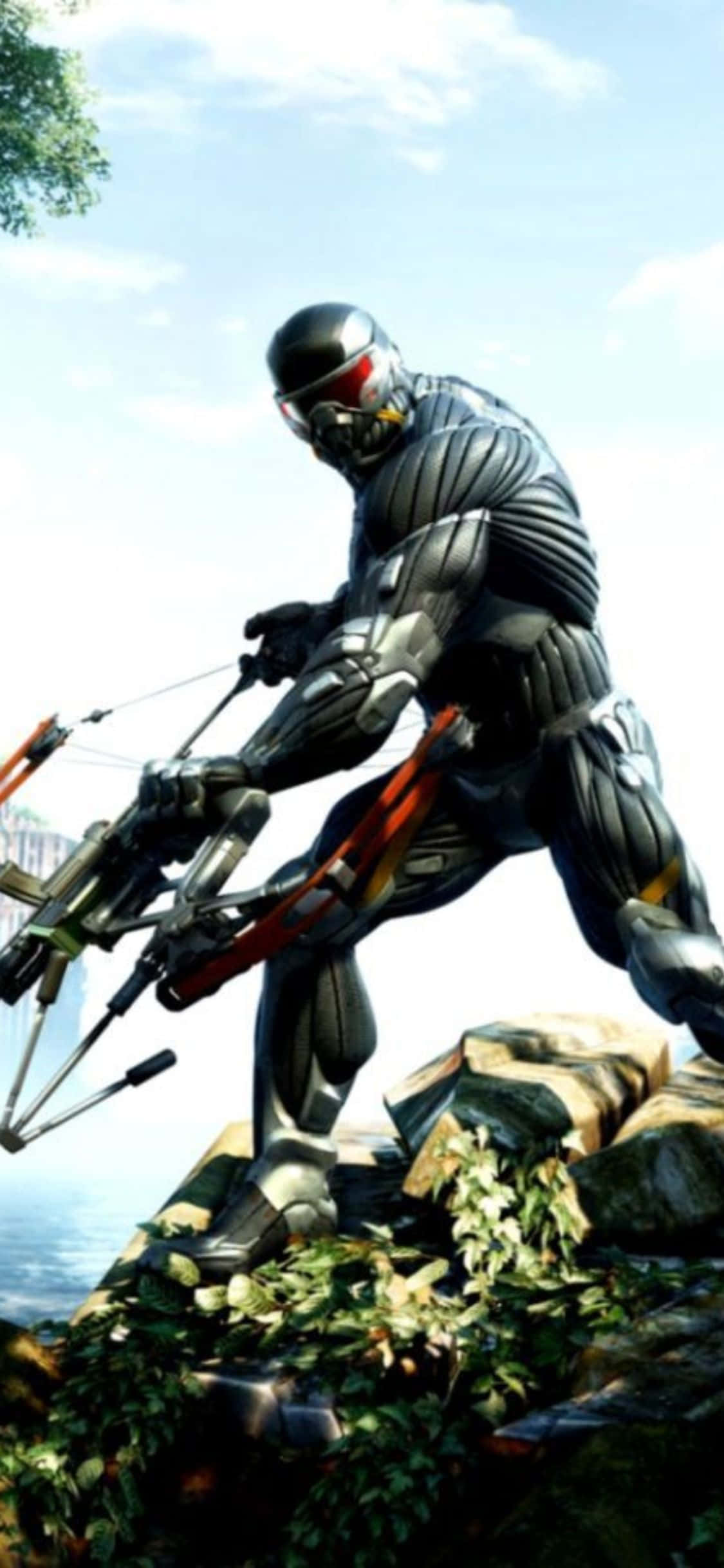 Geniet die aksiebelaaide wêreld van Crysis 3 met die kragtige iPhone X Muurpapier