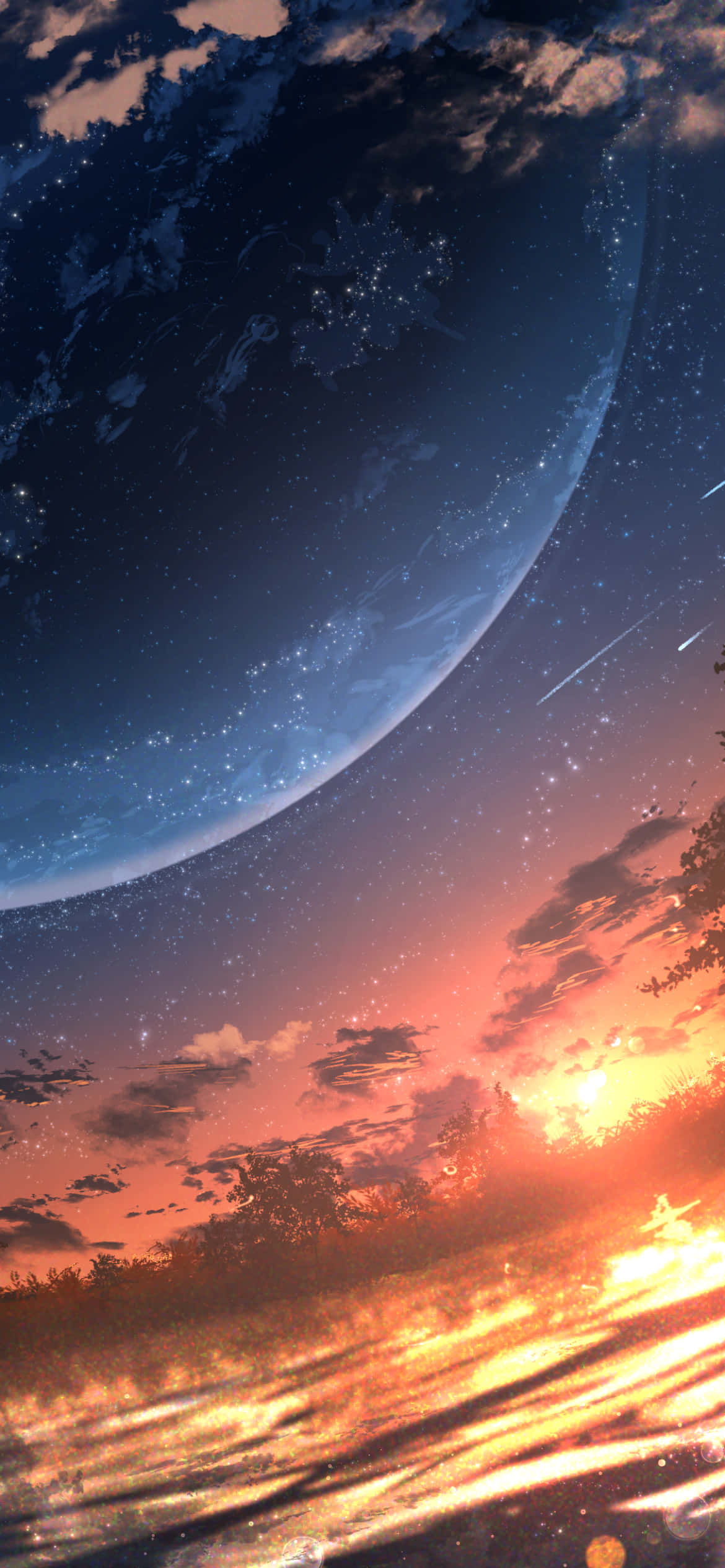 Geniet die Anime Sonsondergang vanaf jou iPhone Muurpapier