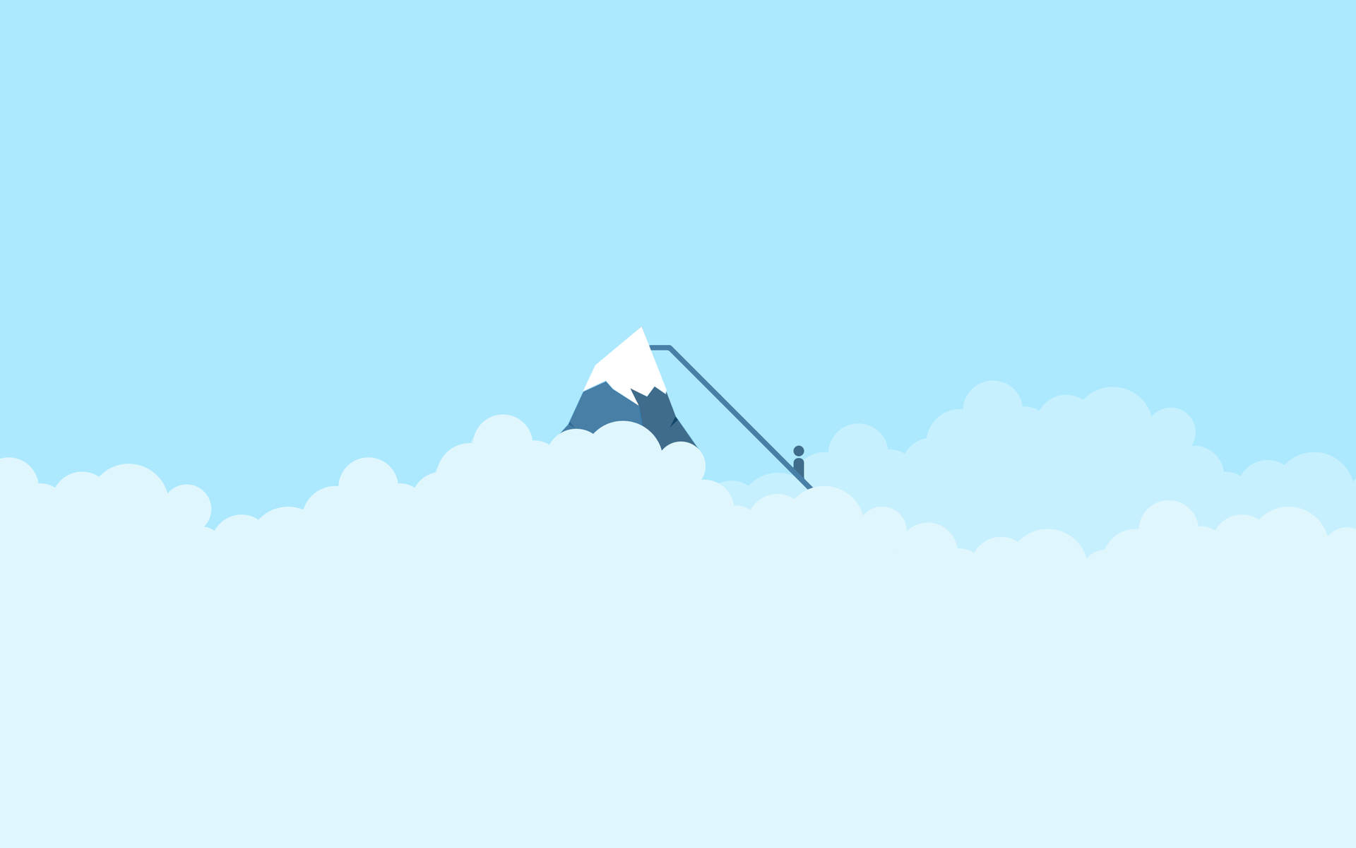 Minimalistiese muurpapier van 'n man wat op die sneeubedekte bergpiek klim.