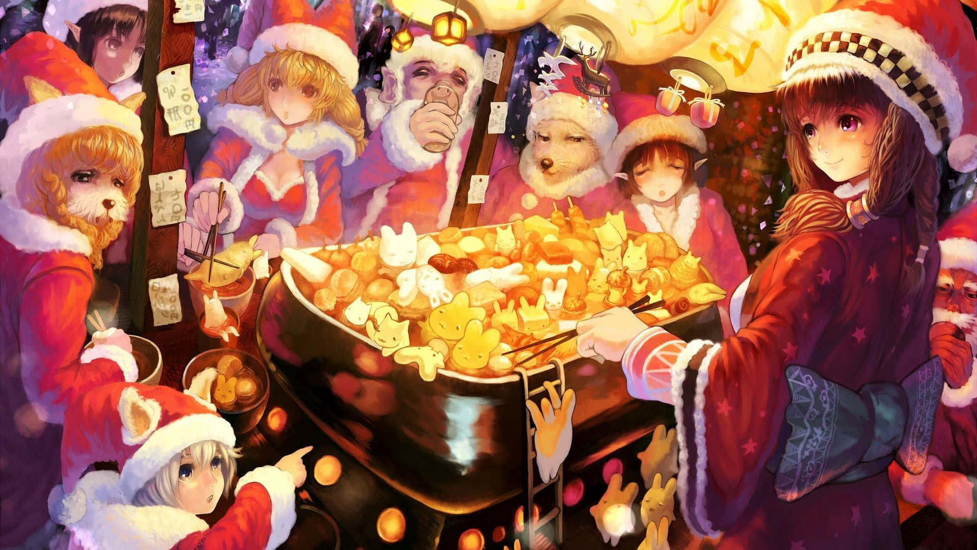Geniet die feesseisoen met 'n magiese Anime Kersfees! Muurpapier