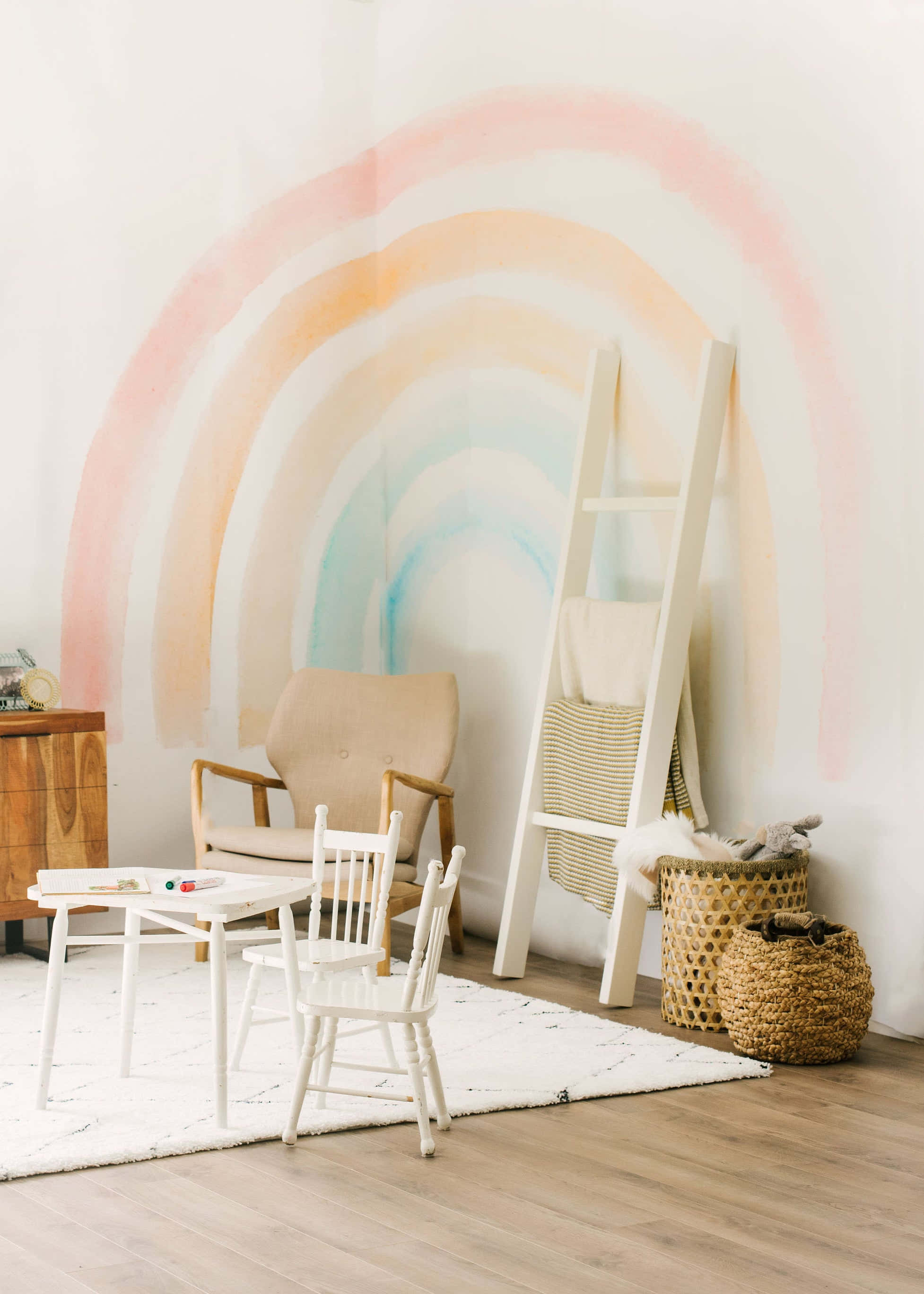 Geniet die lewendigheid van hierdie pastel-reënboogagtergrond Muurpapier