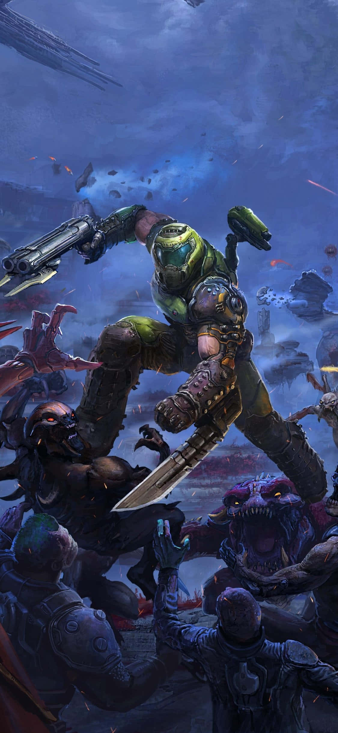 Geniet die opwindende aksie van Doom Eternal op jou iPhone Muurpapier