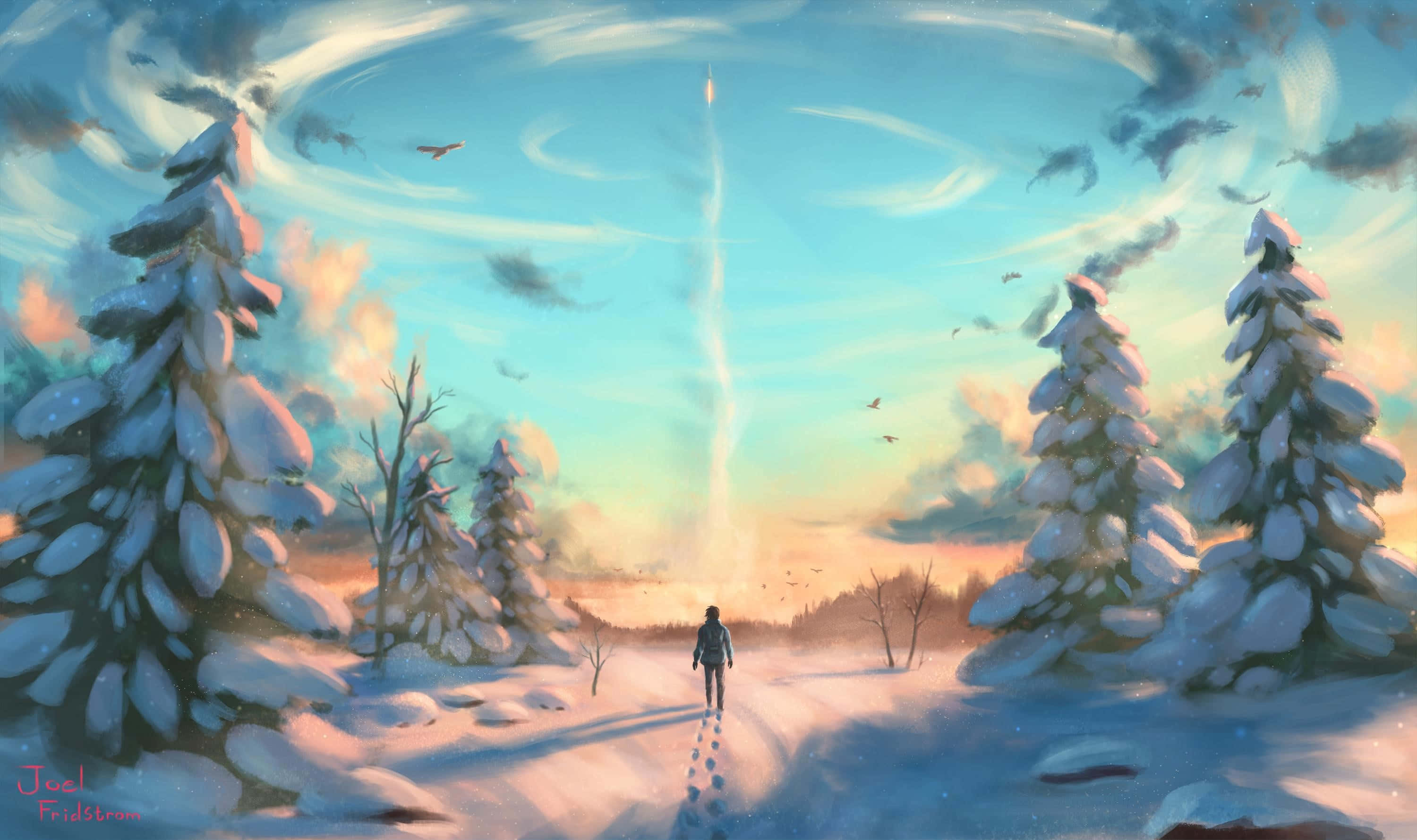 Geniet die skoonheid van 'n sneeubedekte landskap Muurpapier
