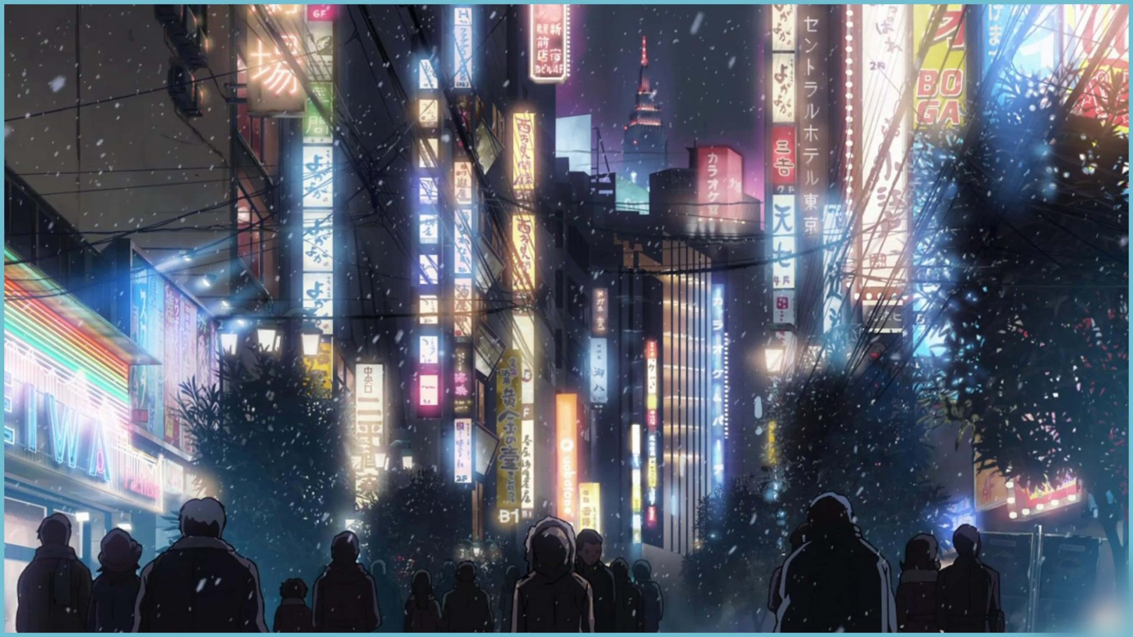 Geniet 'n fassinerende lugfoto van Tokio se pragtige neonligte en stadsbeeld Muurpapier