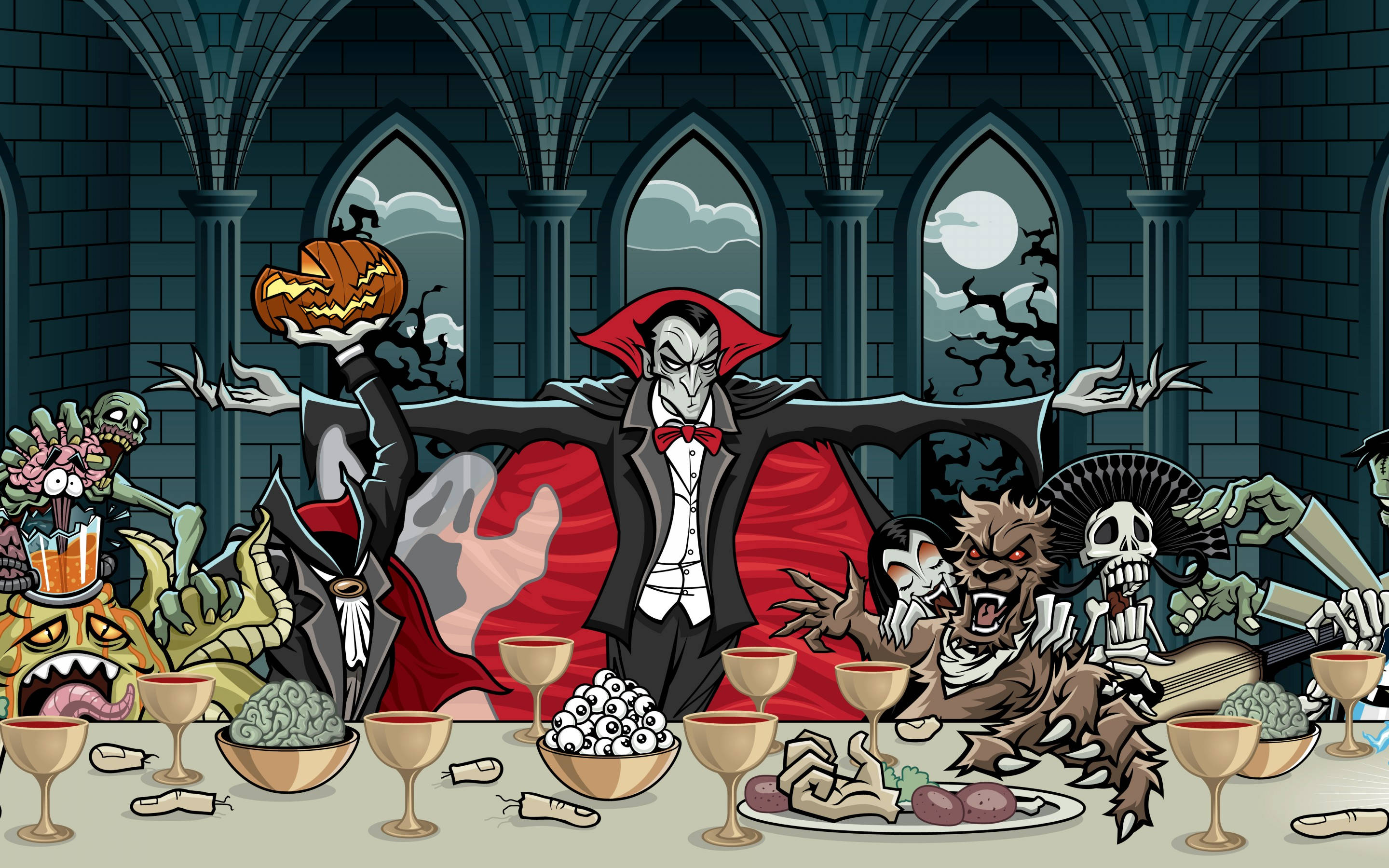 Geniet 'n Grusige Vampierfees hierdie Halloween Muurpapier
