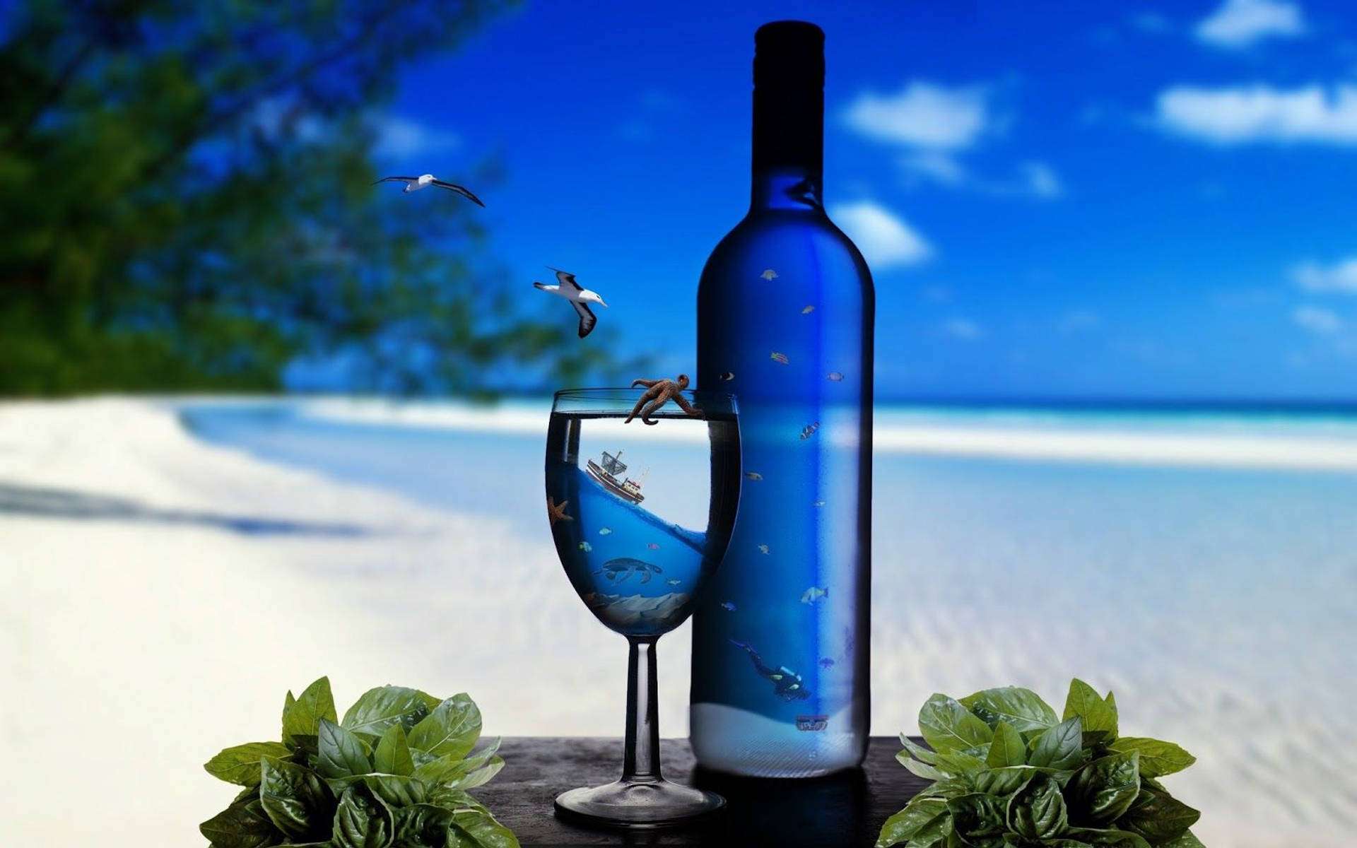 Geniet 'n Koue Drinkie op die Strand Muurpapier