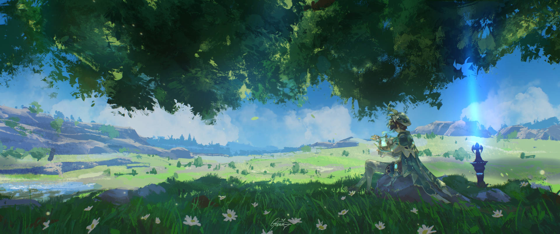 Genshin Venti Onder Die Bome — Genshin impact GIF Muurpapier