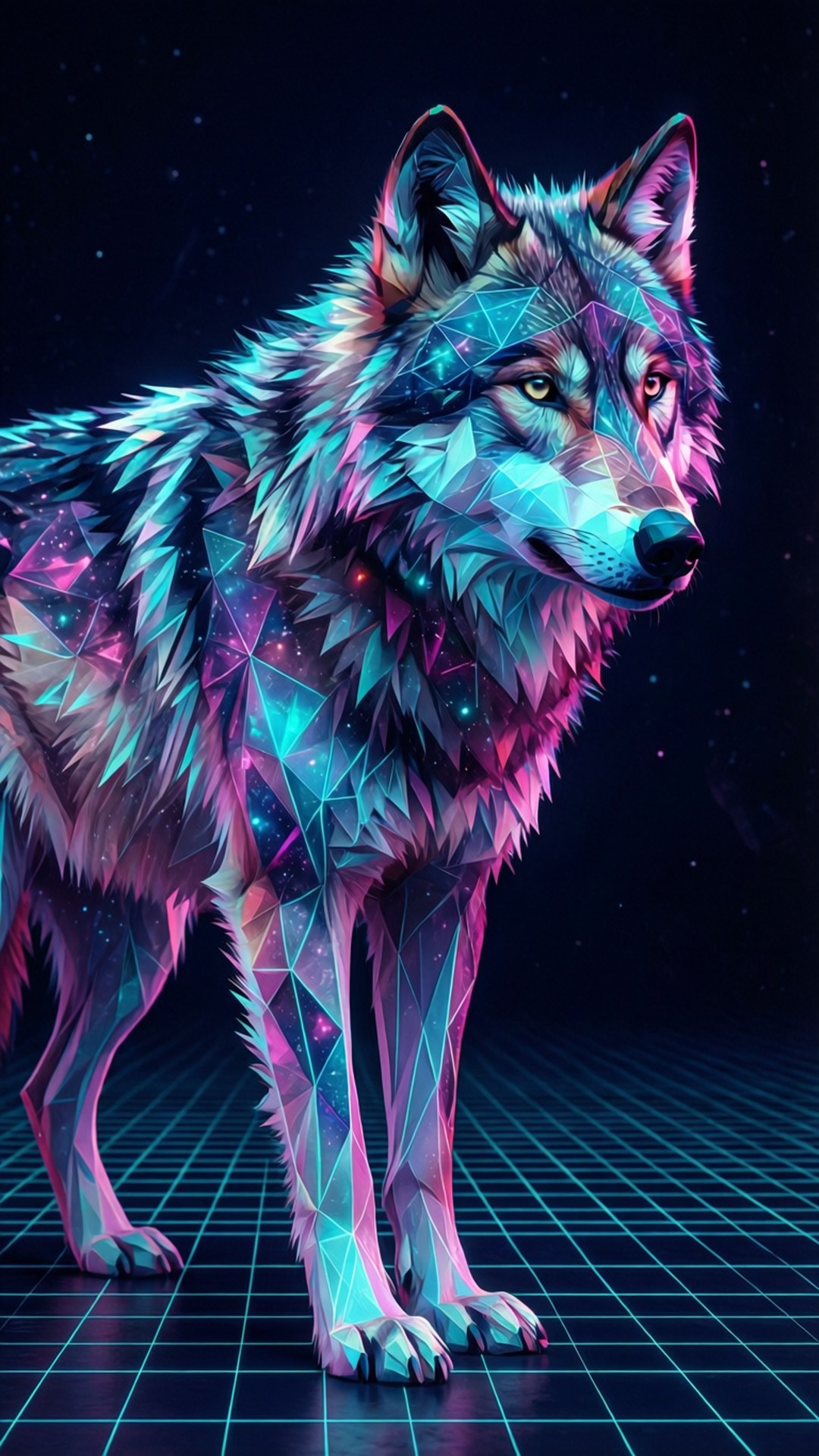 Geometriese Neon Wolf Muurpapier