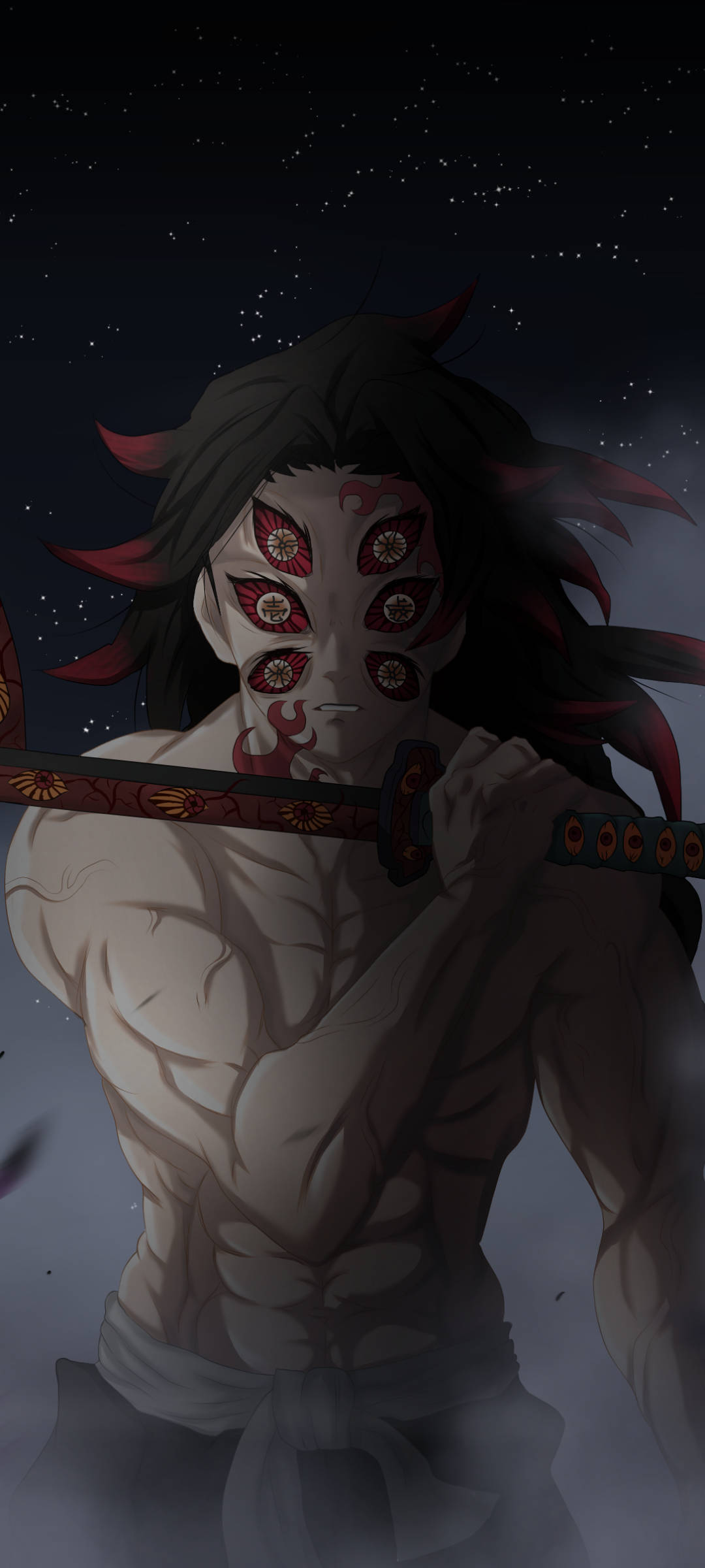 Geskeurde Demon Slayer Kokushibo Muurpapier