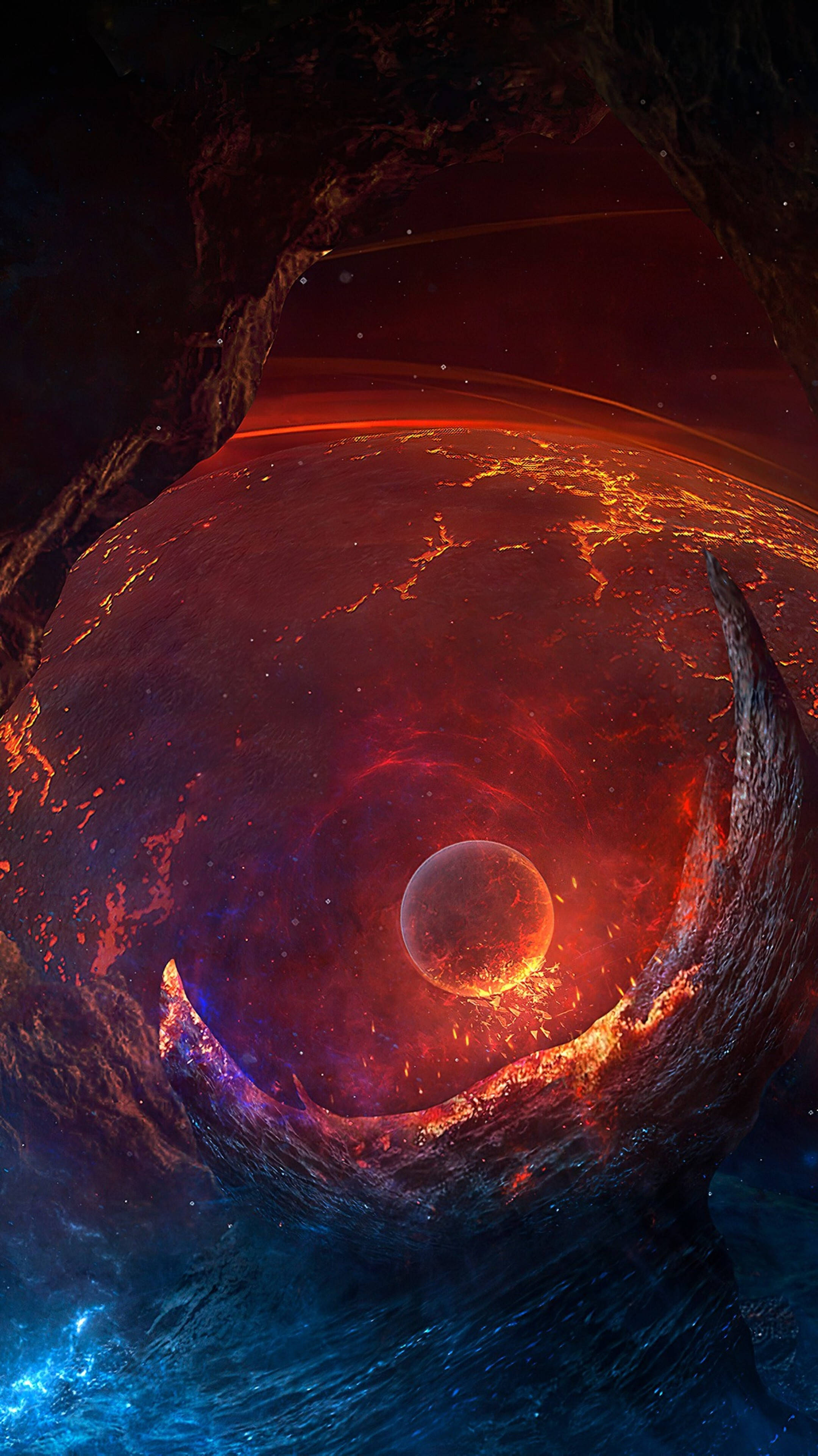 Gesmelte Planeet in die Ruimte 4K Foon Muurpapier