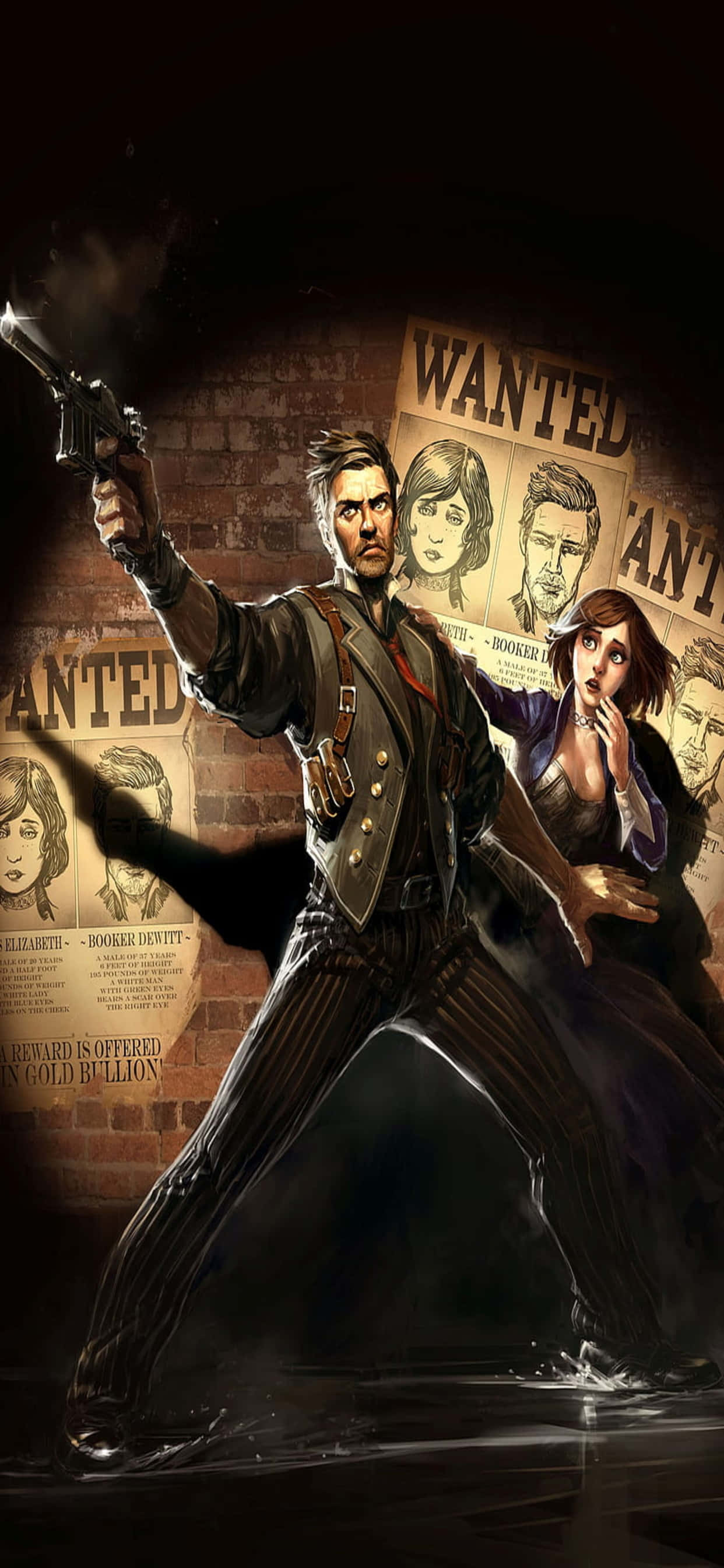 Gesogte Fiktiewe Karakters iPhone XS Max Bioshock Infinite Agtergrond Muurpapier
