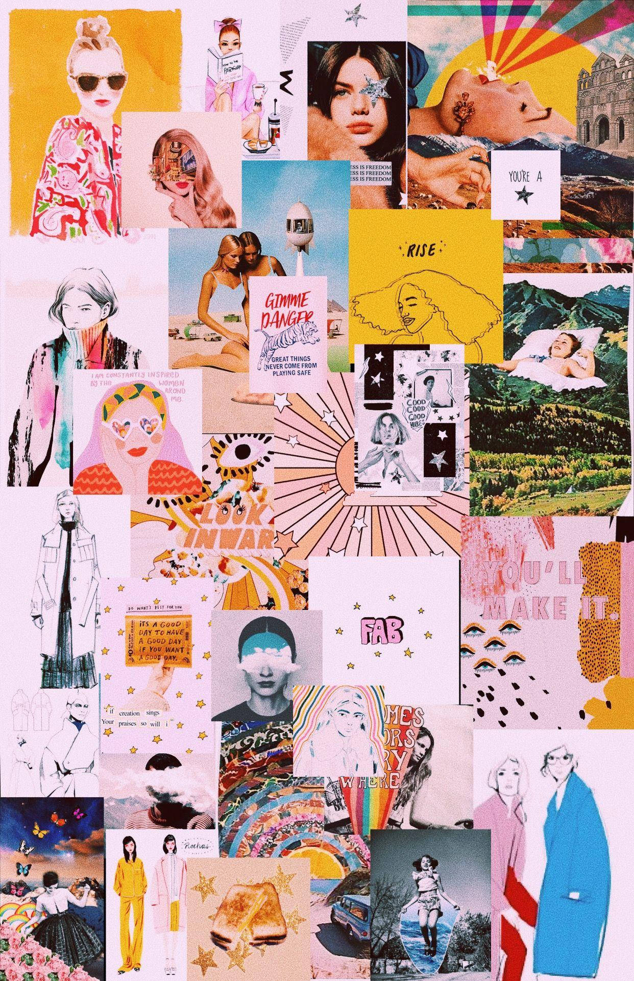 Girly Estetiese Collage Muurpapier