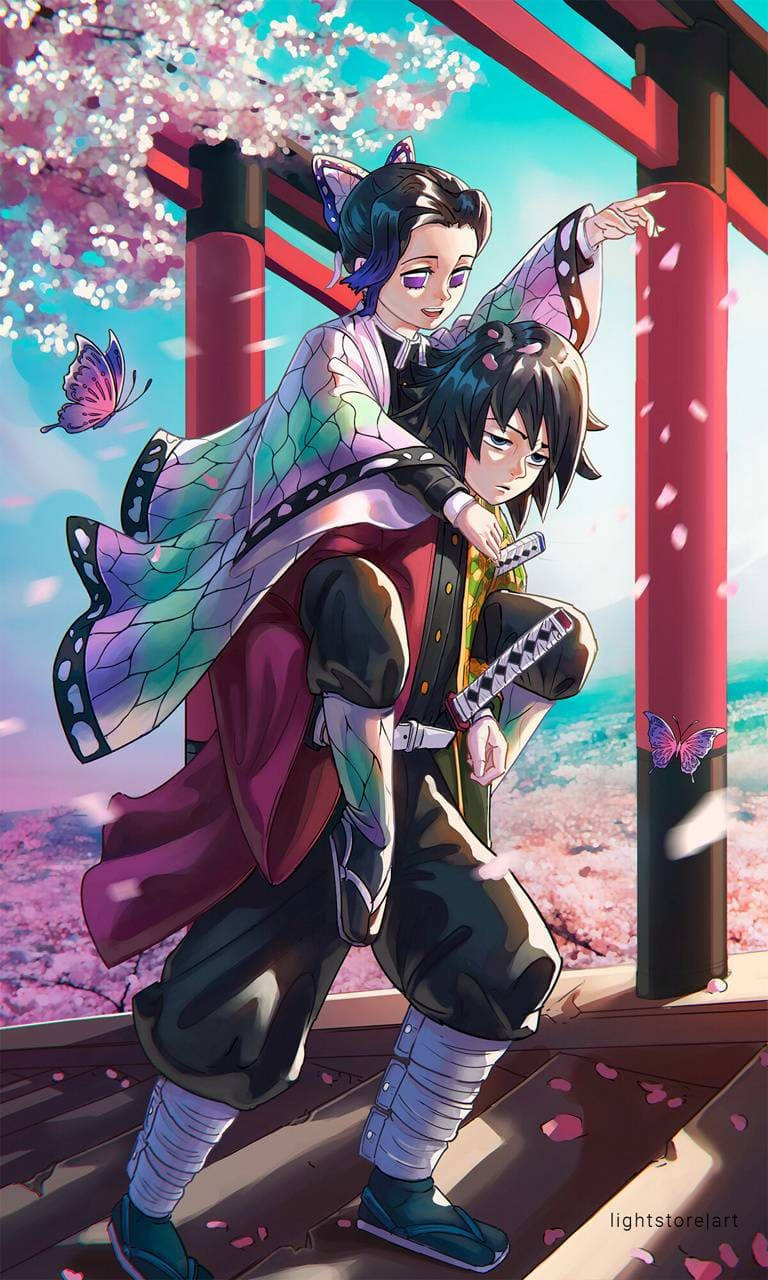 Giyu en Shinobu Demon Slayer iPhone Muurpapier