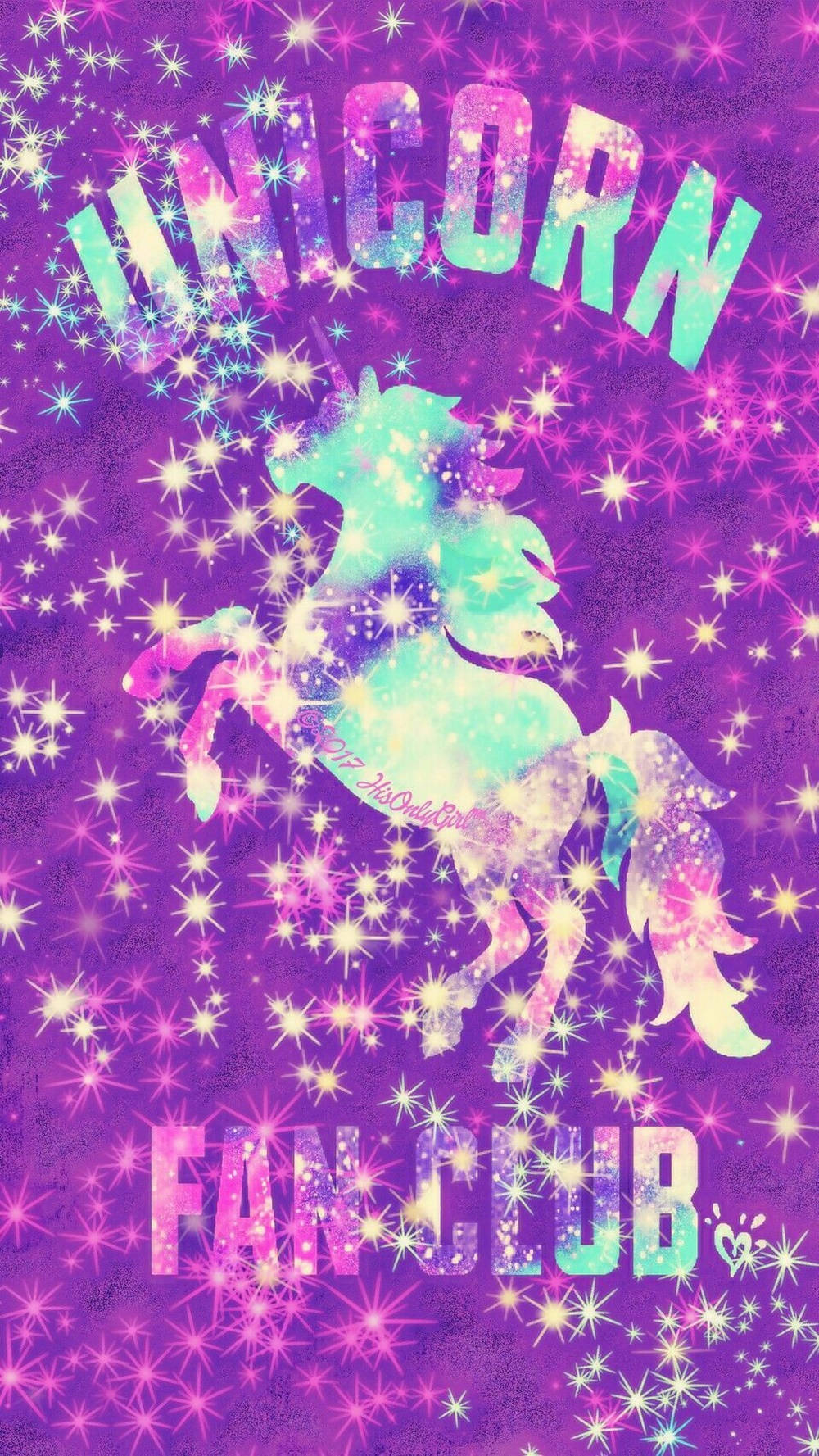 Glansende Galaxy Eenhoorn Fan Club Illustrasie Muurpapier
