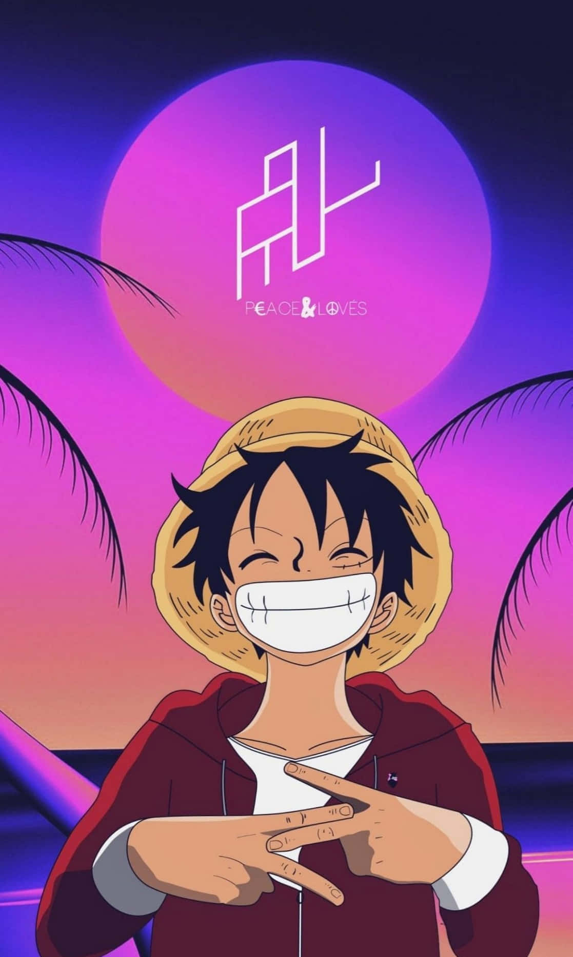 Glimlag van One Piece Luffy Foon Muurpapier